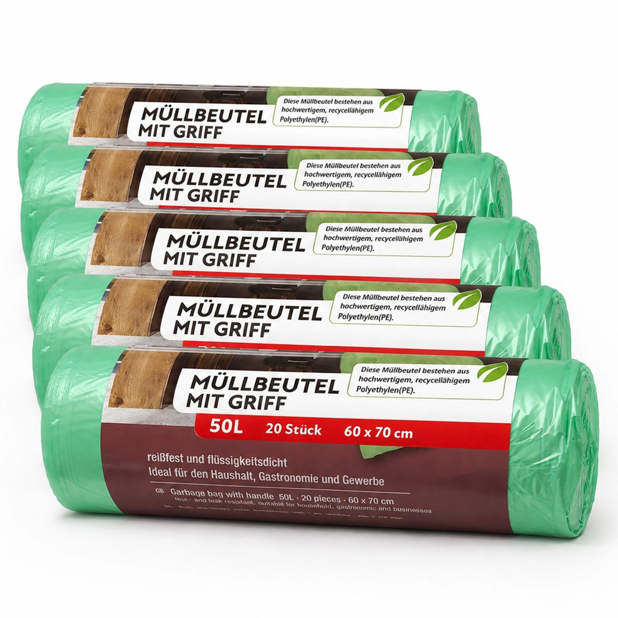 100 Trash Bags With Handle - 50 - 5-pack (5 X 20pcs) - Ideal For Household, , And Commerce