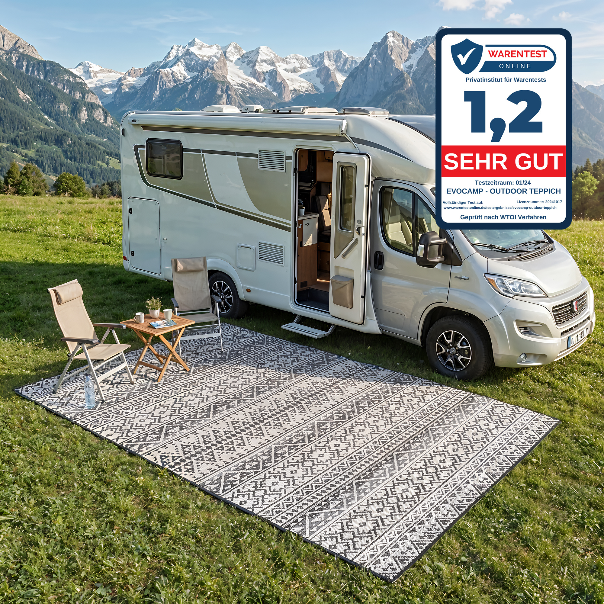 Evocamp Large Outdoor Carpet With Carrying Bag Picnic Blanket For The Outdoor Area, Awning Carpet Lawn Carpet Made Of Plastic Fibers, Suitable For Terrace And Balcony