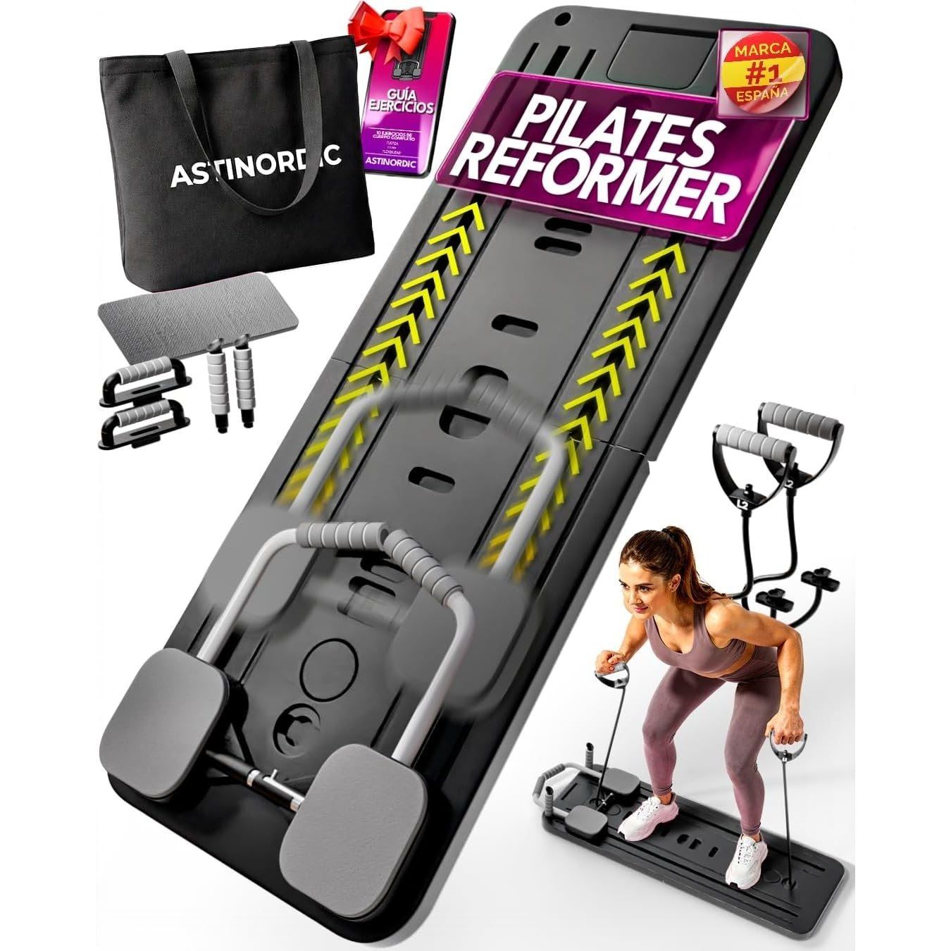 TEMU Reformer Pilates Pieghevole con Accessori + Guida Esercizi, Pilates per Casa, Tavolo Pilates Multifunzionale, Mini Reformer Pilates, Macchina
