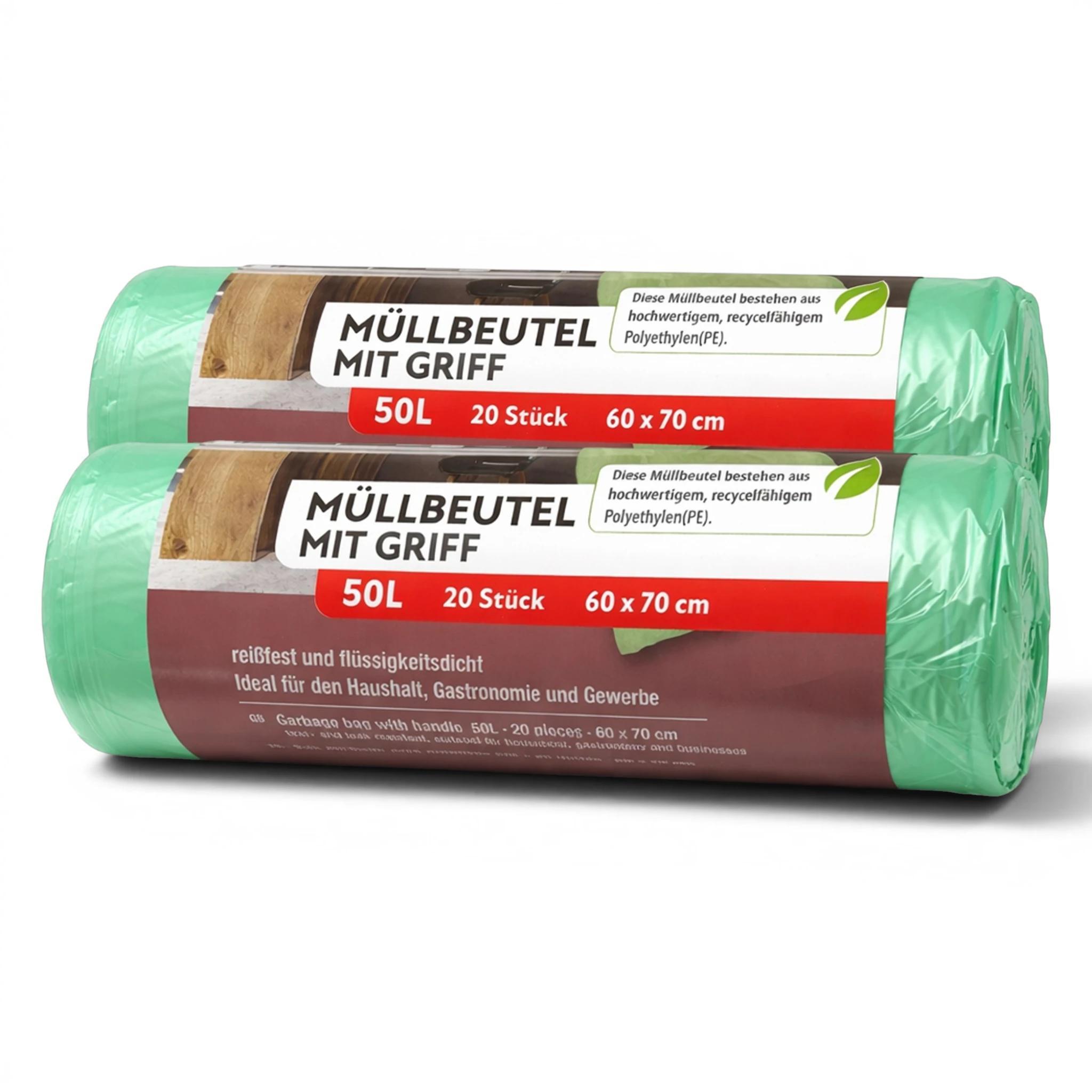 Image of 40 Trash Bags With Handles - 50 - 2-pack (2 X 20 Bags) - Ideal For Household, Catering, And Commercial Use