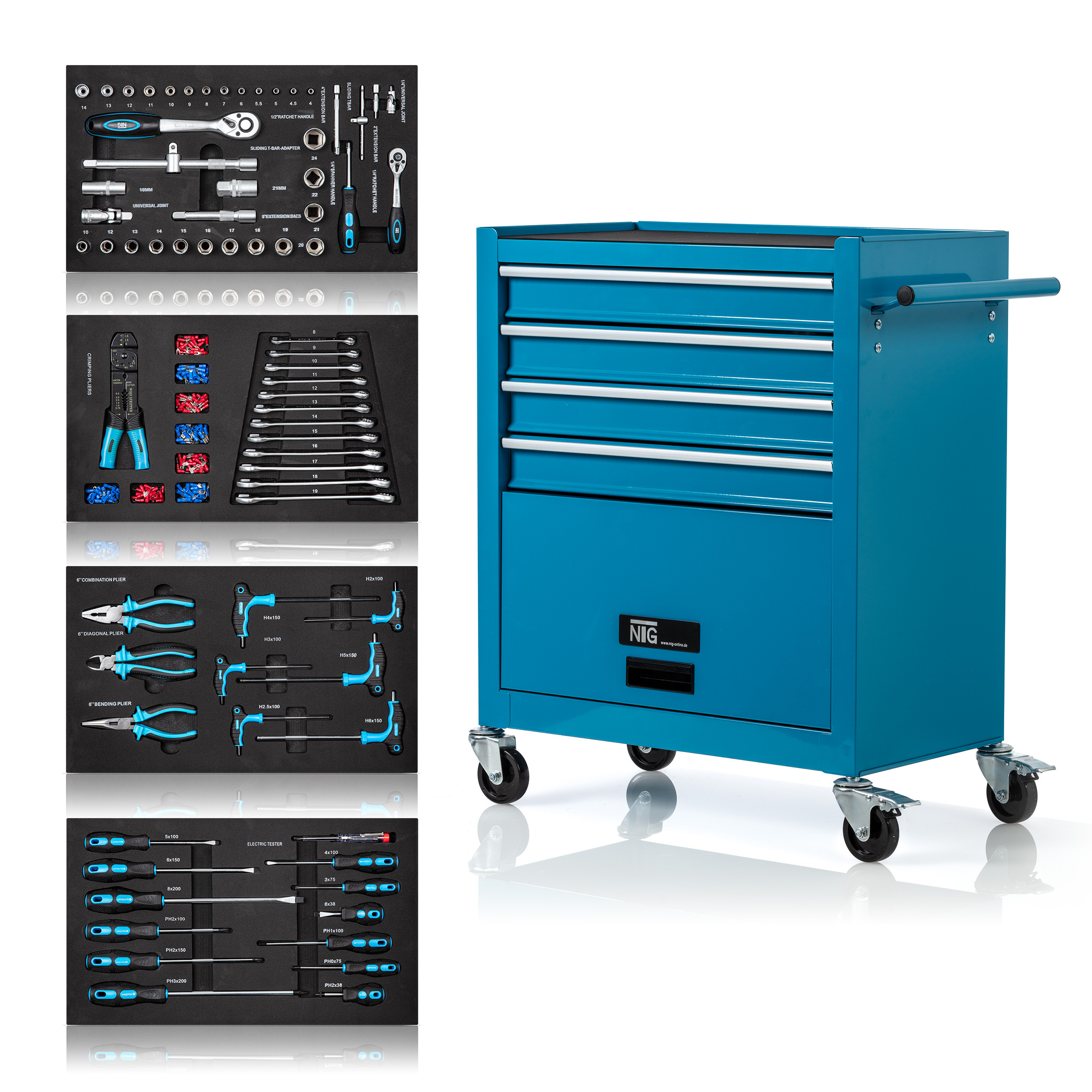 Workshop Cart Tool Cart With 4 Ball-bearing Drawers