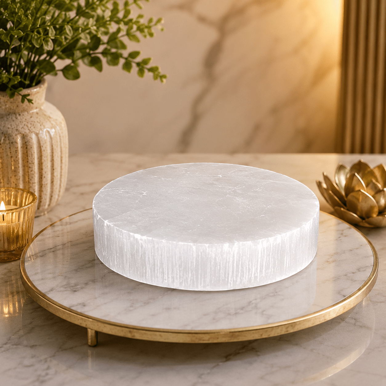 TEMU Handcrafted 1pc Of Selenite Round Plate, A Holder For Jewelry Made Of Selenite Crystal, Used For Trinkets, Crystals And Room Décor