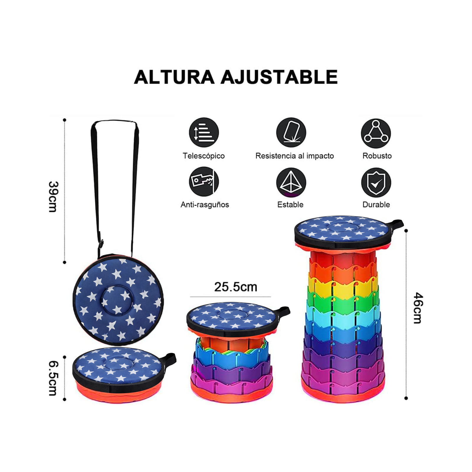 TEMU Taburete Telescópico Plegable con Cojín, Silla Portátil Ajustable , y Resistente, Ideal para Camping, Pesca, Viajes y Uso Diario.No duele al