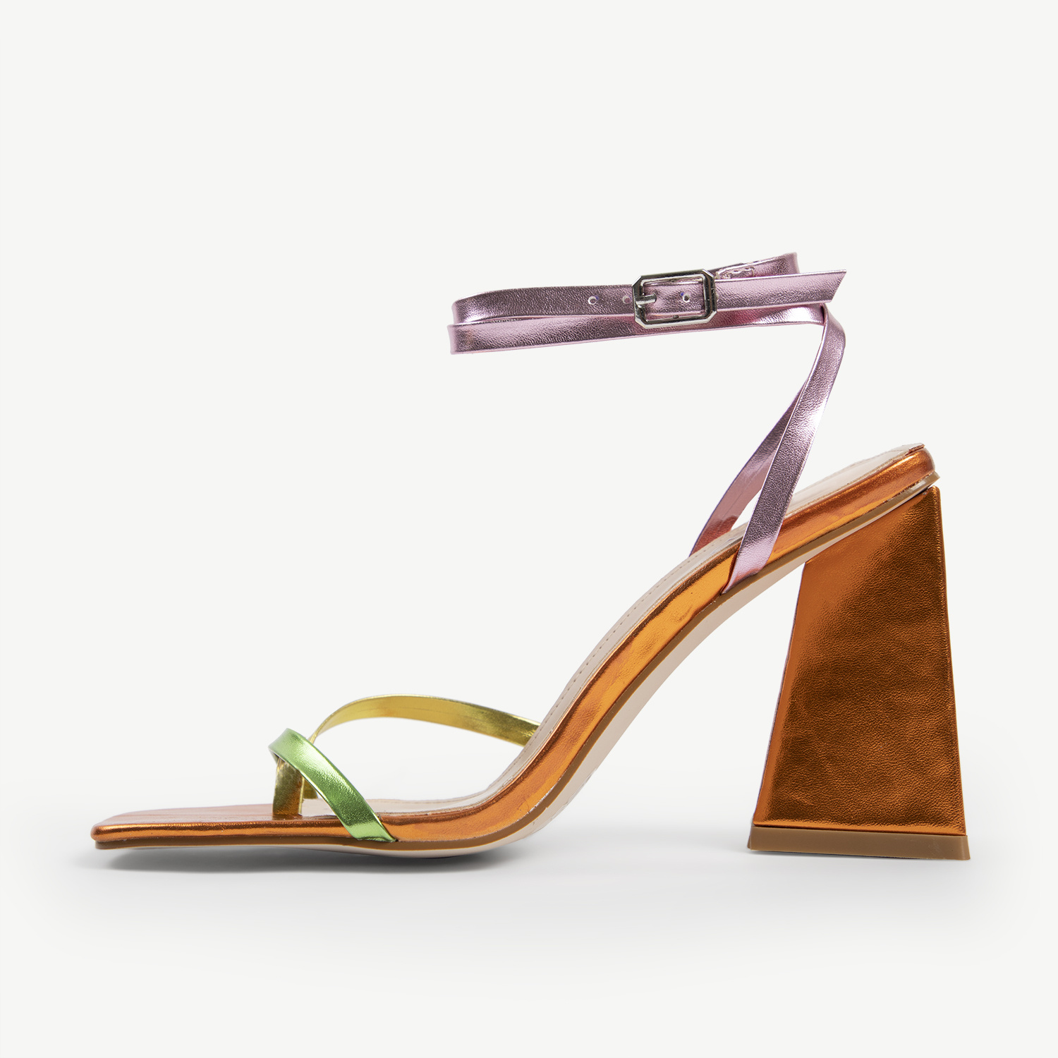 Amora Lace Up Block Heel In Orange Multi