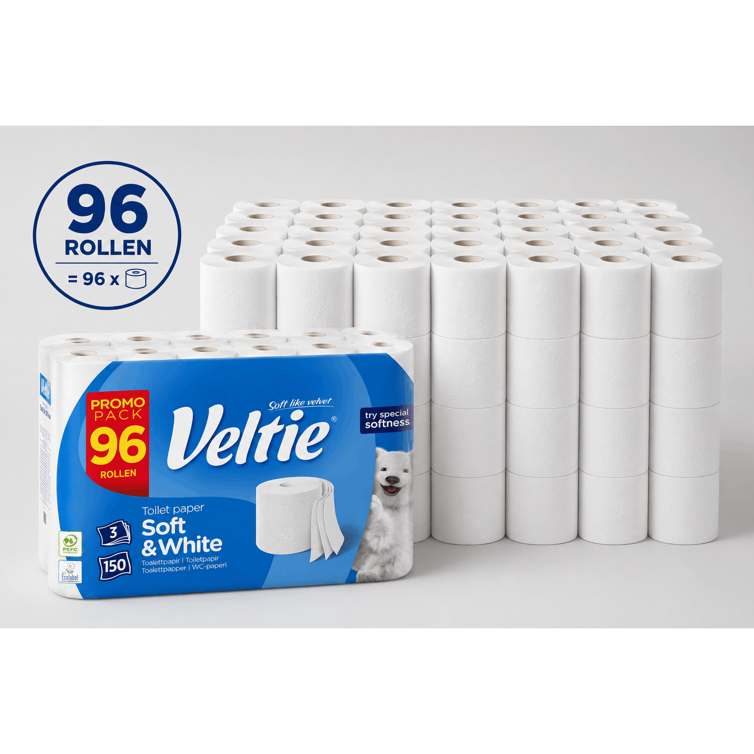 96 Rolls Of Veltie Toilet Paper 3-layer, 150 Sheets Per Roll, 14,400 Sheets Total, Bulk Pack