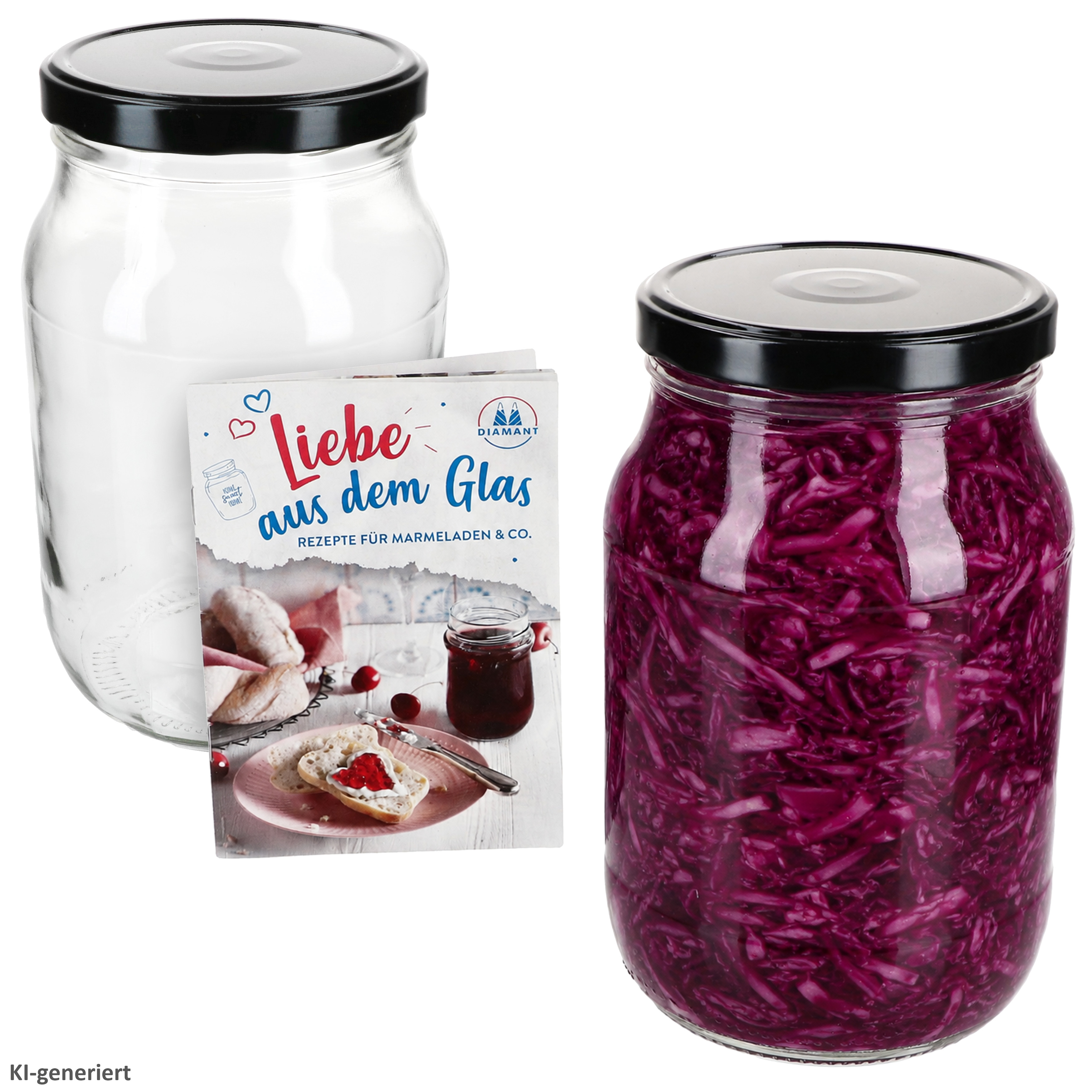 Image of 2-piece Set Of 1.7l Canning Jars With To 100 Lids In Black & Transparent Recipe Booklet, Storage Jars For Preserving, Boiling Down, Fermenting