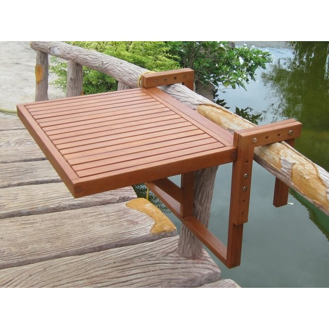 Wooden Balcony Hanging Table, Height Adjustable - 65 Cm - Eucalyptus Folding Table For Hanging