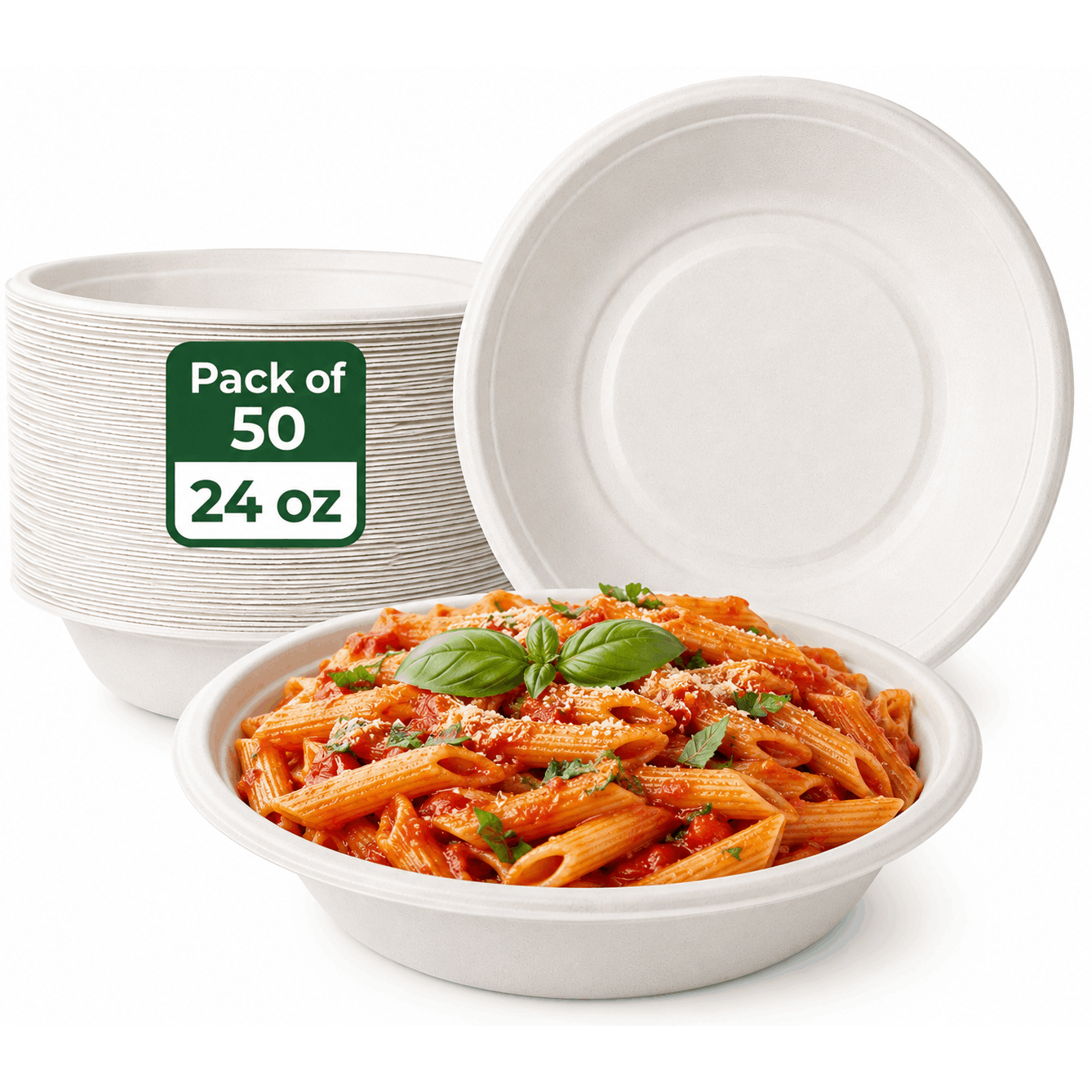 TEMU Pack Of 50 - 24oz White Sugarcane Fiber Bowls - Premium Round Serving Bowls For Soup Dessert Snacks Catering Picnic & Party