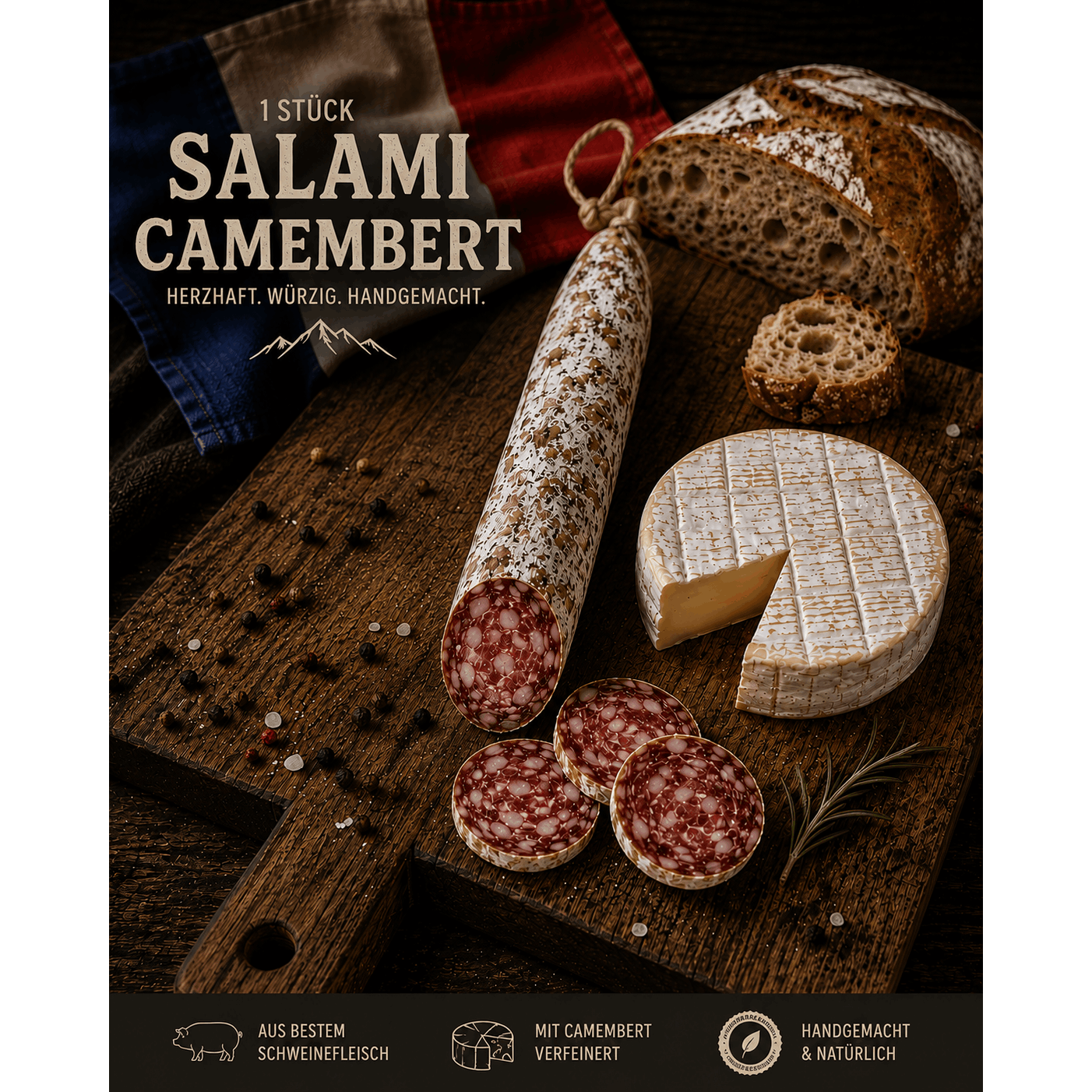 Image of 2-pack French Salami With Camembert – Air-dried Saucisson Sec With Cheese, (approx. 150-160 G)