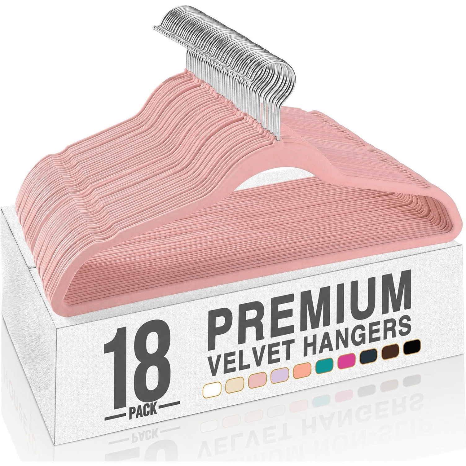 Image of 18 Pack Pink Velvet Hangers, Space- Suit Hangers For Closet Organizer, 360 ° Rotating Silvery Hooks, Non-slip Clothing Felt Hangers Heavy Duty For Coats