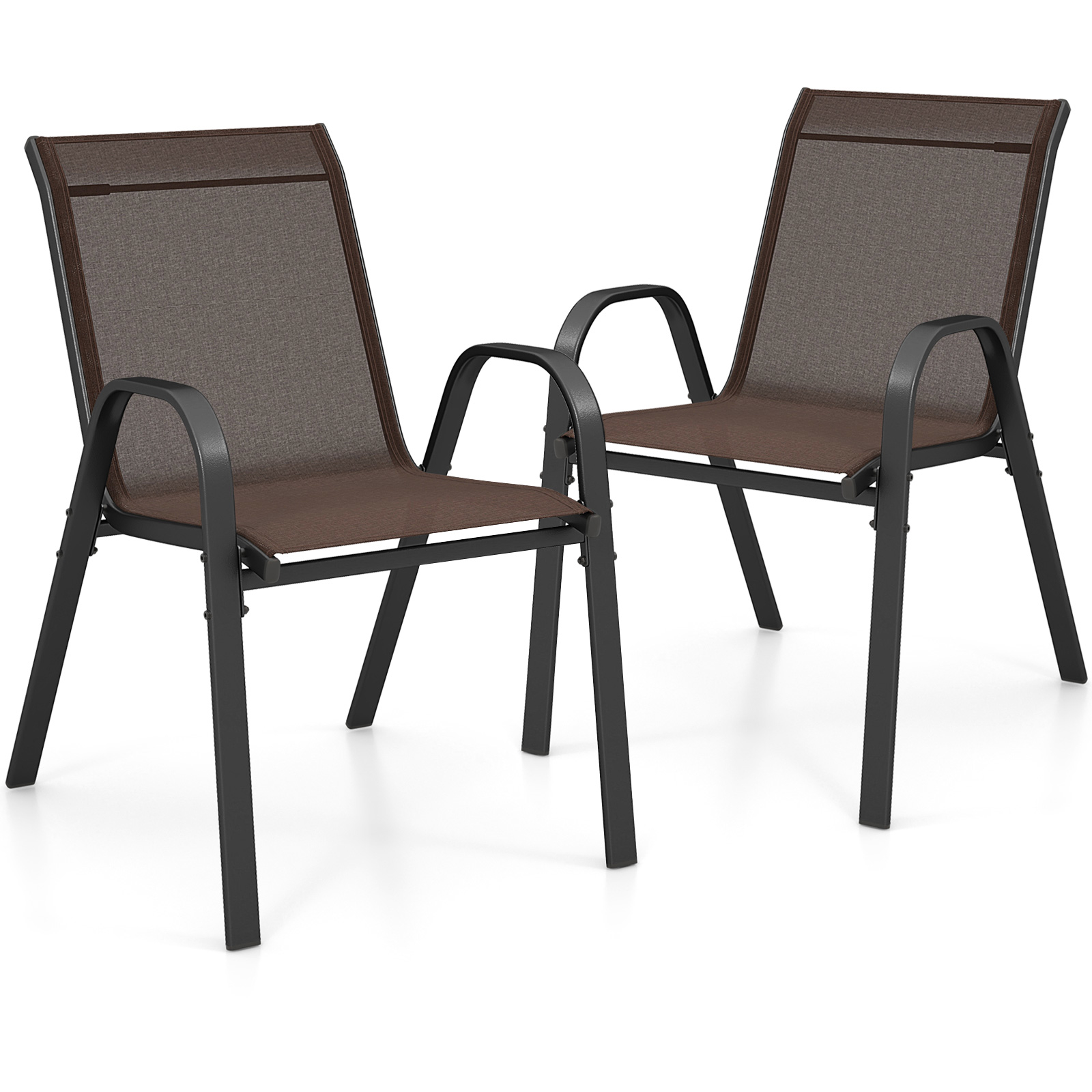 Image of Patio Chairs Set Of 2, Stackable Dining Chair Set With Weather-resistant Fabric And Metal Frame, 2 Outdoor Armchairs
