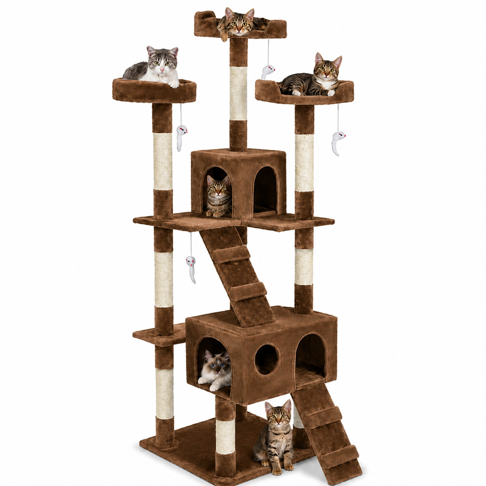 TEMU Bakaji Cat Scratching Tree With Sisal Playground, Cat Bed, And Scratching Post, 170 Cm Tall, Brown
