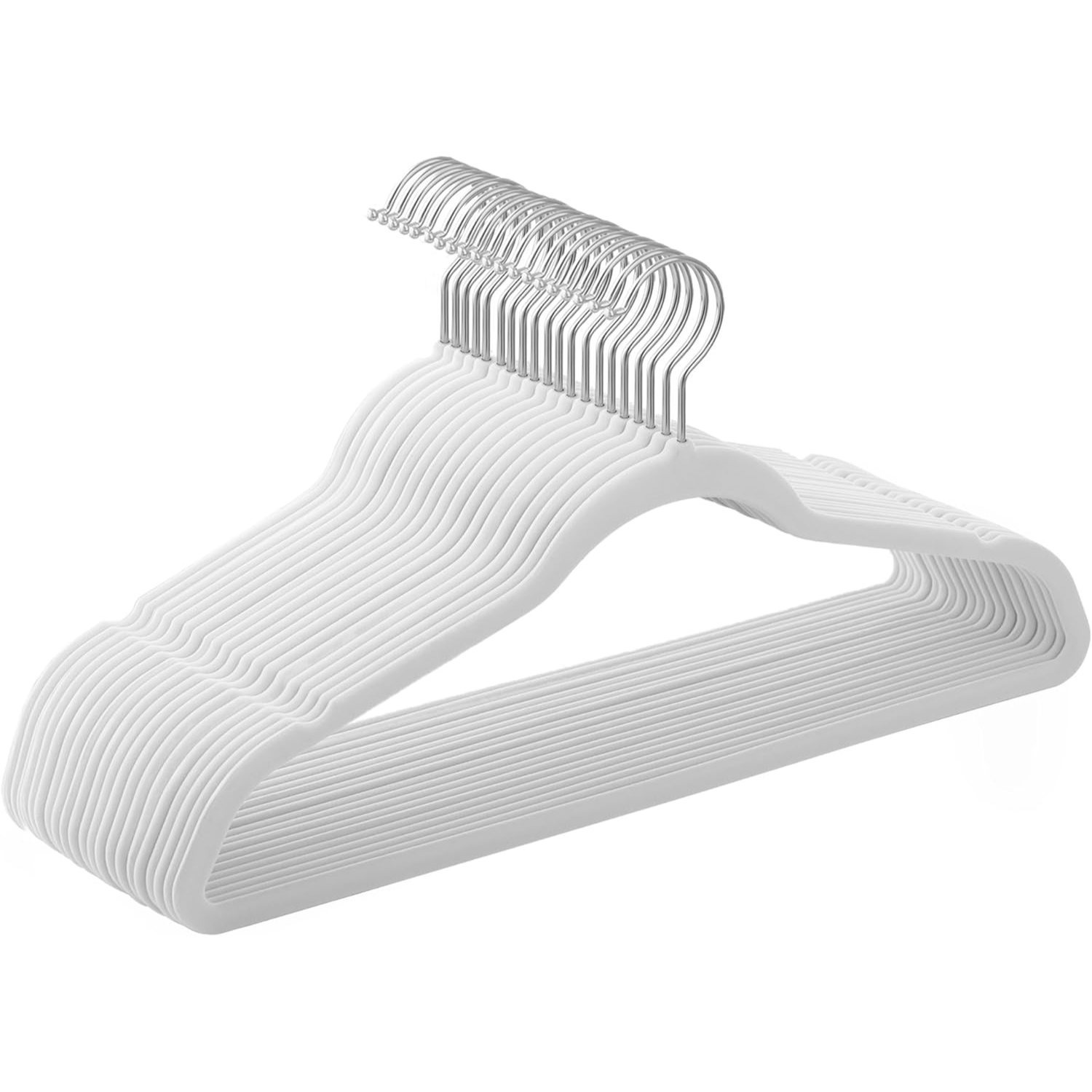 Image of 18pcs Set Of Velvet Clothes Hangers White, Premium Anti-slip Suit Hangers Space-, Flocked Hangers For Heavy Coats & Jackets, Closet Organizer With 360° Rotatable Silvery Hook