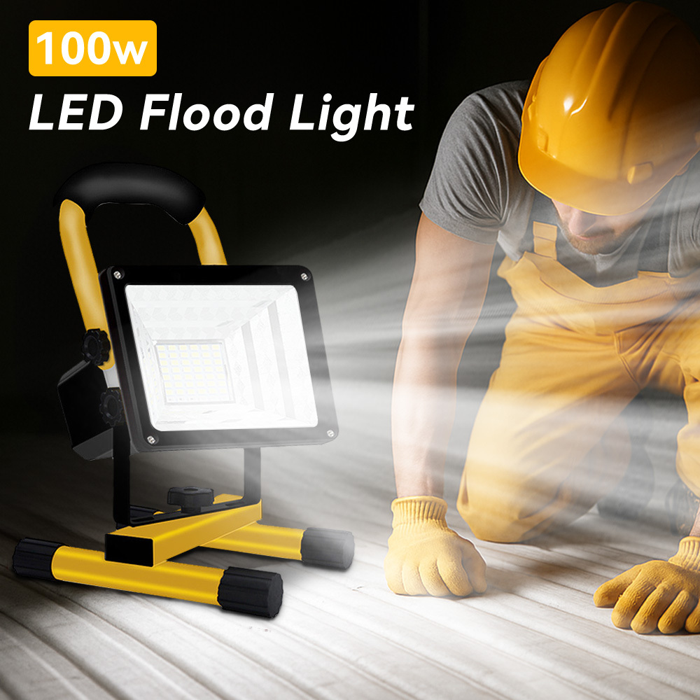 100w Led Rechargeable Flood Light, Portable Work Light With 4 Lighting , Usb-c Charging Power Bank Function, Emergency Light For Camping Home Night Work