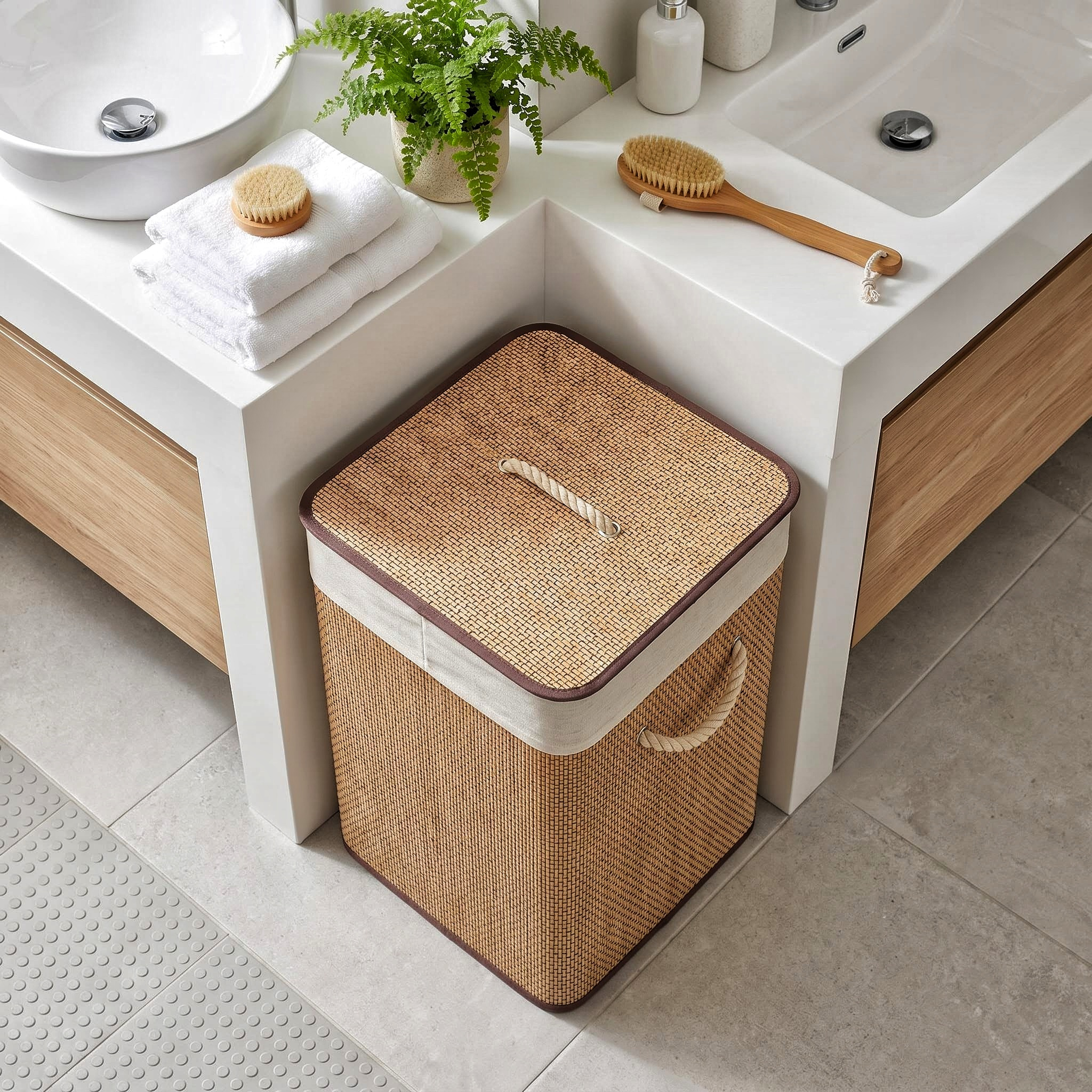 TEMU Cesto para Ropa Sucia de Bambú Plegable, con y , Diseño Natural, Organizador para Baño, Dormitorio y Lavandería