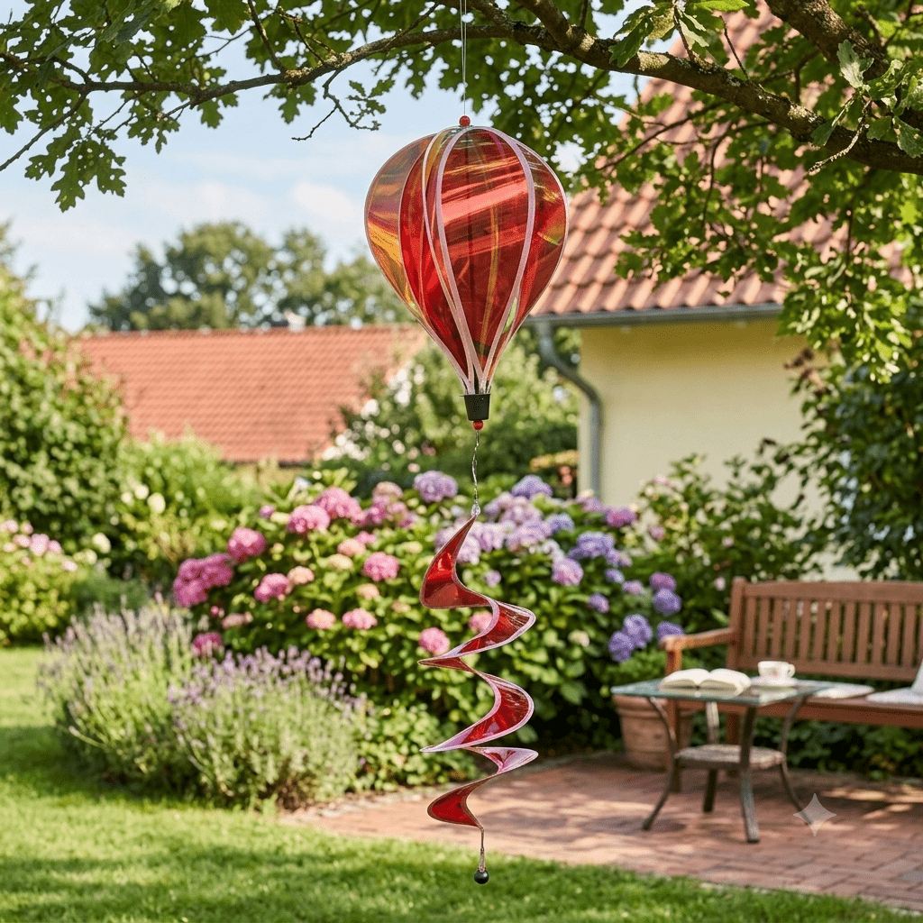 Image of Rainbow Wind Spinner Hot Air Balloon 110cm – Hanging Garden Decor With Spiral Twister – Weatherproof Wind Balloon For Balcony, Terrace & Outdoor – Effects From