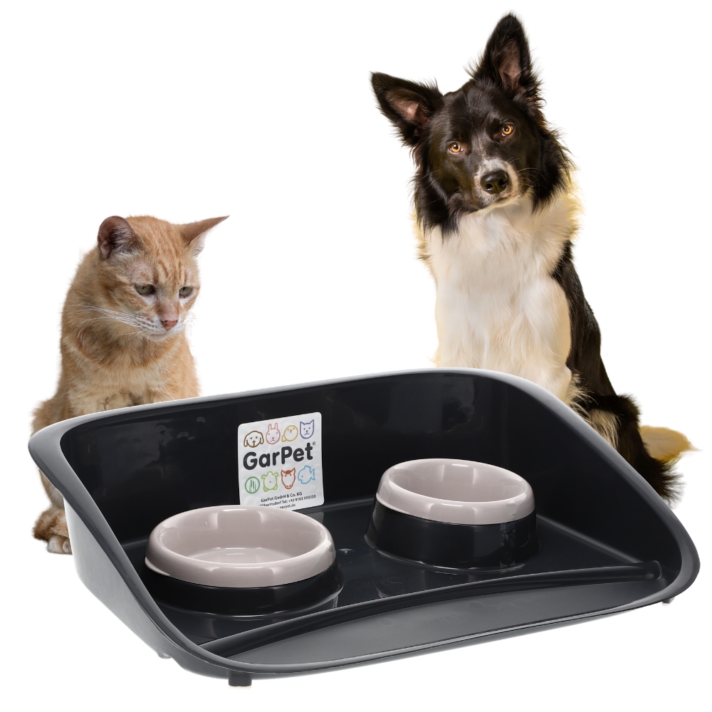 Image of Dog Bowl With Splash Guard, 2-bowl Set, Feeding Bowl For Cats And Dogs, Elevated Water And Food Bowls With Back Wall, Cat Bowl Mat, Feeding Station, Cat And Dog Bowl Stand