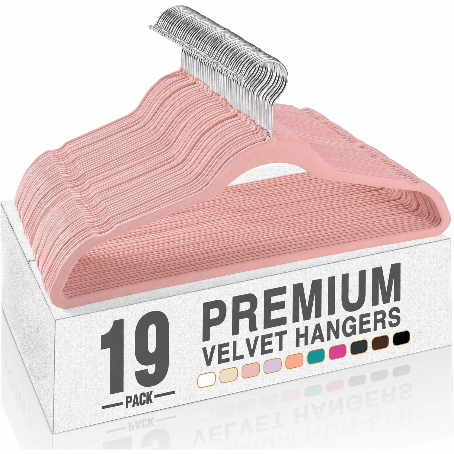 Image of 19-pack Pink Velvet Hangers, Space- Suit Hangers For Closet Organizer, 360° Rotating Silver Hooks, Non-slip Heavy Duty Clothing Hangers For Coats
