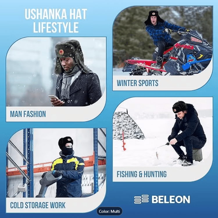 TEMU Ushanka Hat Men's Ladies Soft Trapper Ski Hat Warm Winter Black