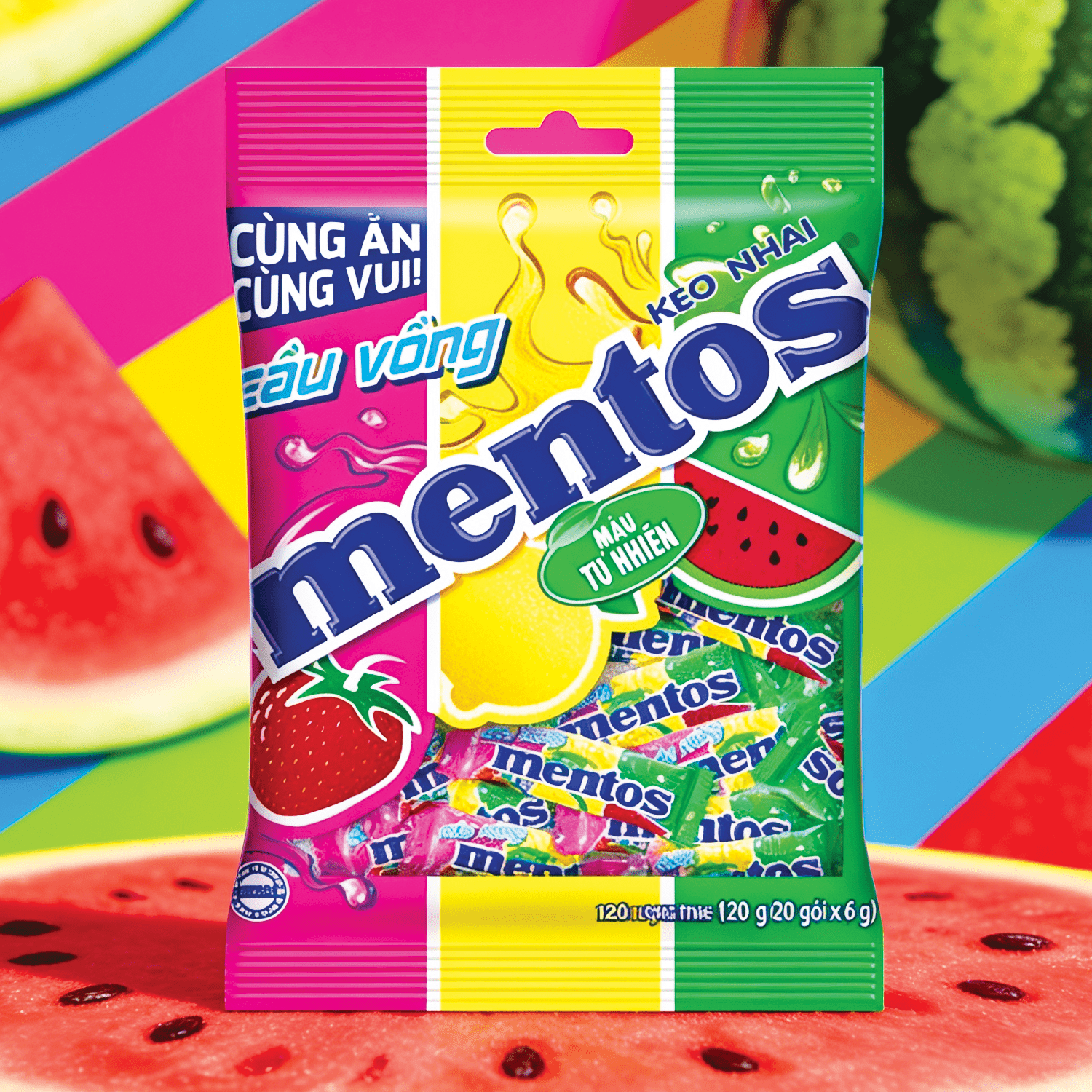 2-pack Mentos Rainbow - Chewable Candies – Fruit Mix Bonbons - Watermelon, Strawberry, Lime 2x108g