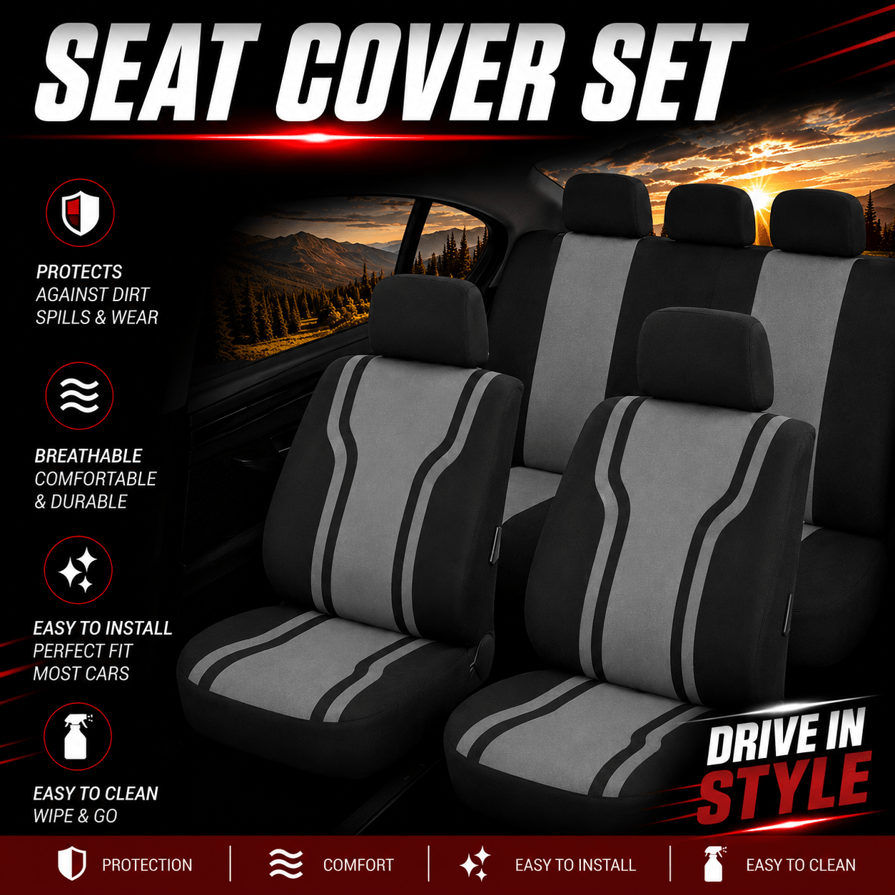 Seat Covers Protective Seat Cover Seat Protector For Adam Combo Mokka Vectra Antara, For , For Cherokee Compass Wrangler (grey)