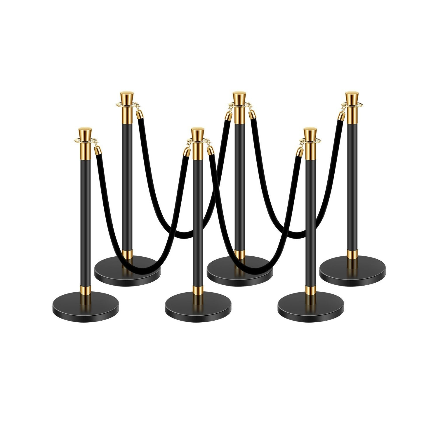Image of Vevor Stanchions And Velvet Ropes, 6 Pcs Barriers With 4 Black Velvet Ropes, Stainless Steel Post Queue With Sand Injection Hollow Base For Theater, Wedding, Party Supplies