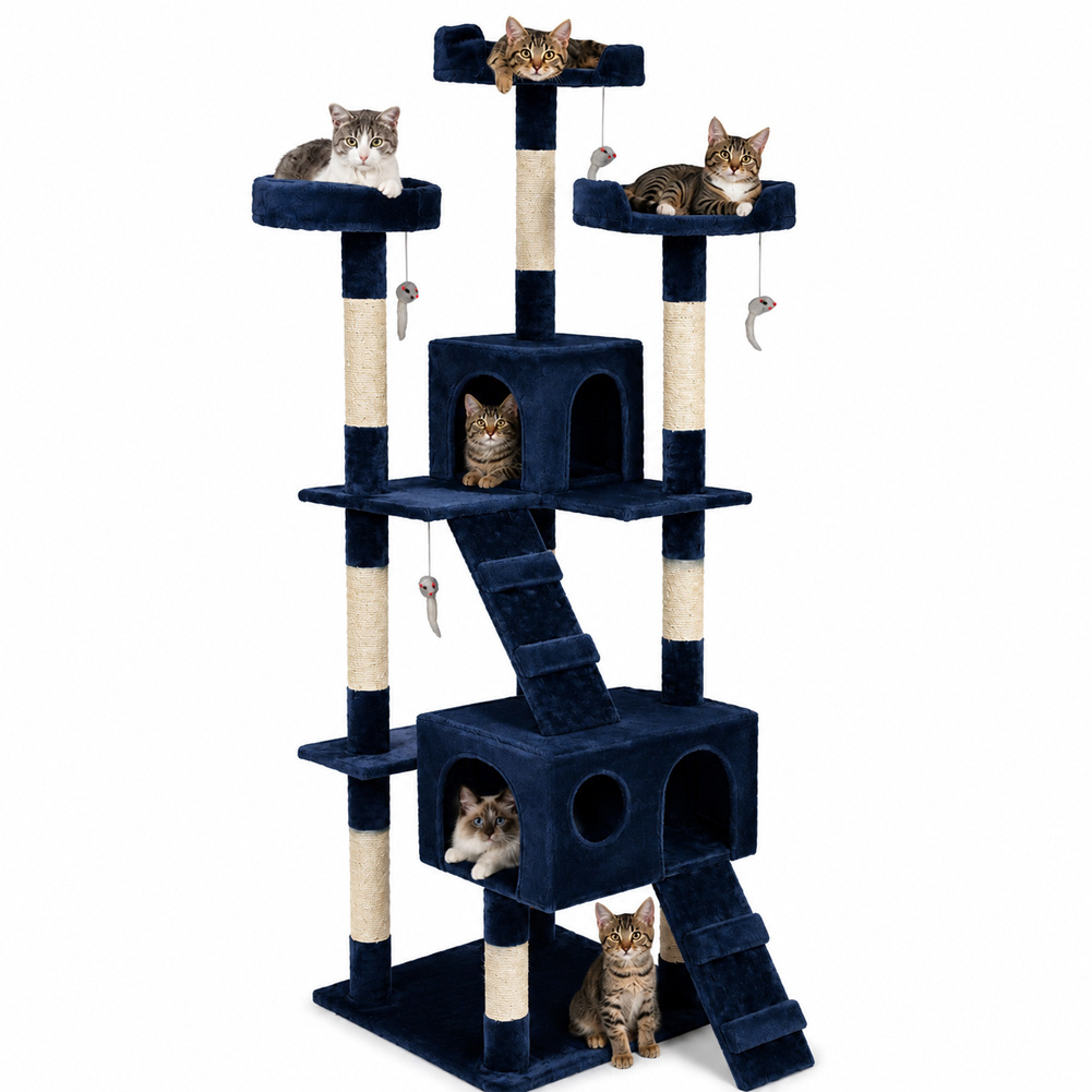TEMU BAKAJI Tiragraffi per Albero Sisal Giochi Cuccia Gatto Tira Graffi Unghie 170 cm Blu