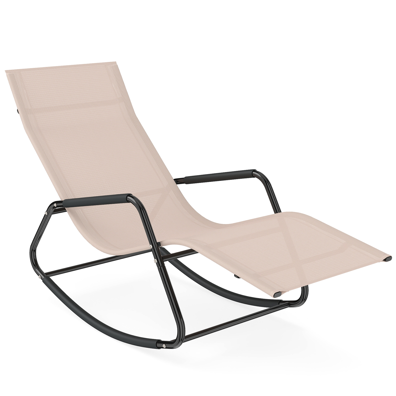 Image of Outdoor Garden Rocking Lounger, Ergonomic Rocking Chair With Metal Frame And Fabric, Patio Lounge Chair