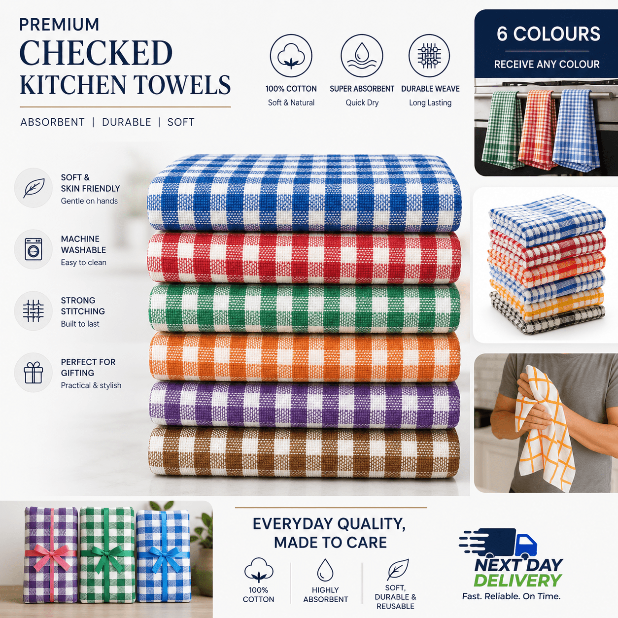 TEMU Pack 3/6/9/12pcs 100% Cotton Tea Towels, Dishcloths, Colorful Kitchen Towels, Mesh Kitchen Towels, Fabric Striped And Checkered Kitchen Towels,