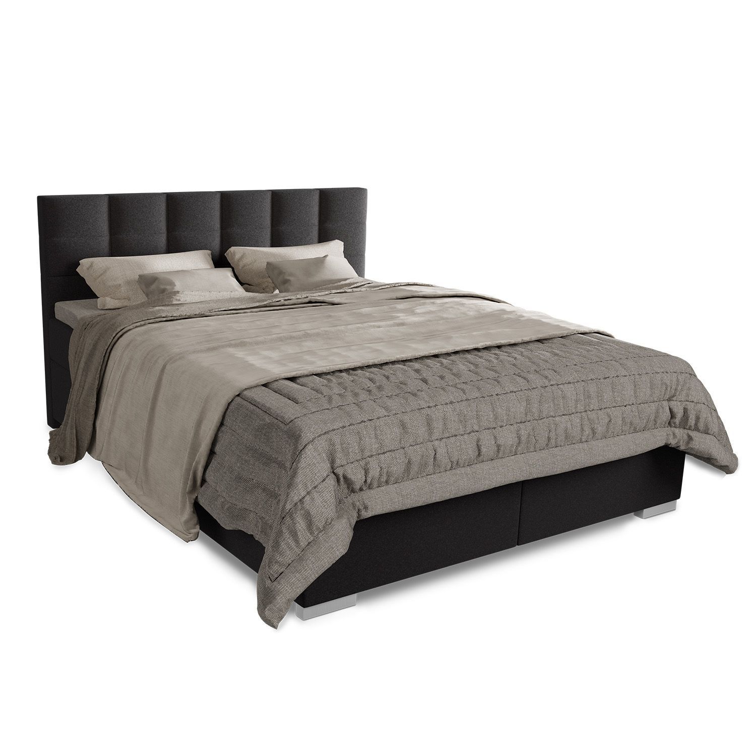 Seattle Box Spring Bed - & Soft Malmo Fabric - Includes Topper, Upholstered Headboard - Perfect For Your Bedroom - Bed