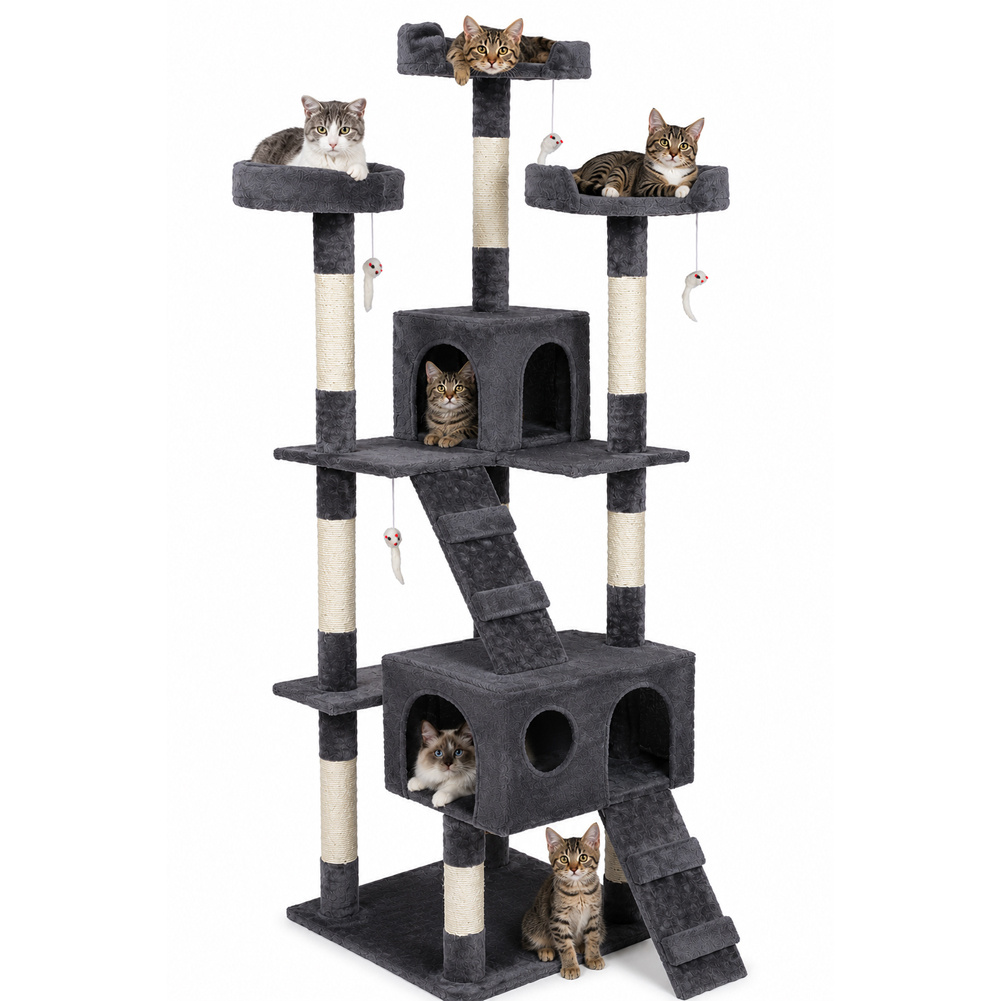 TEMU BAKAJI Tiragraffi per Albero Sisal Giochi Cuccia Gatto Tira Graffi Unghie 170 cm Grigio