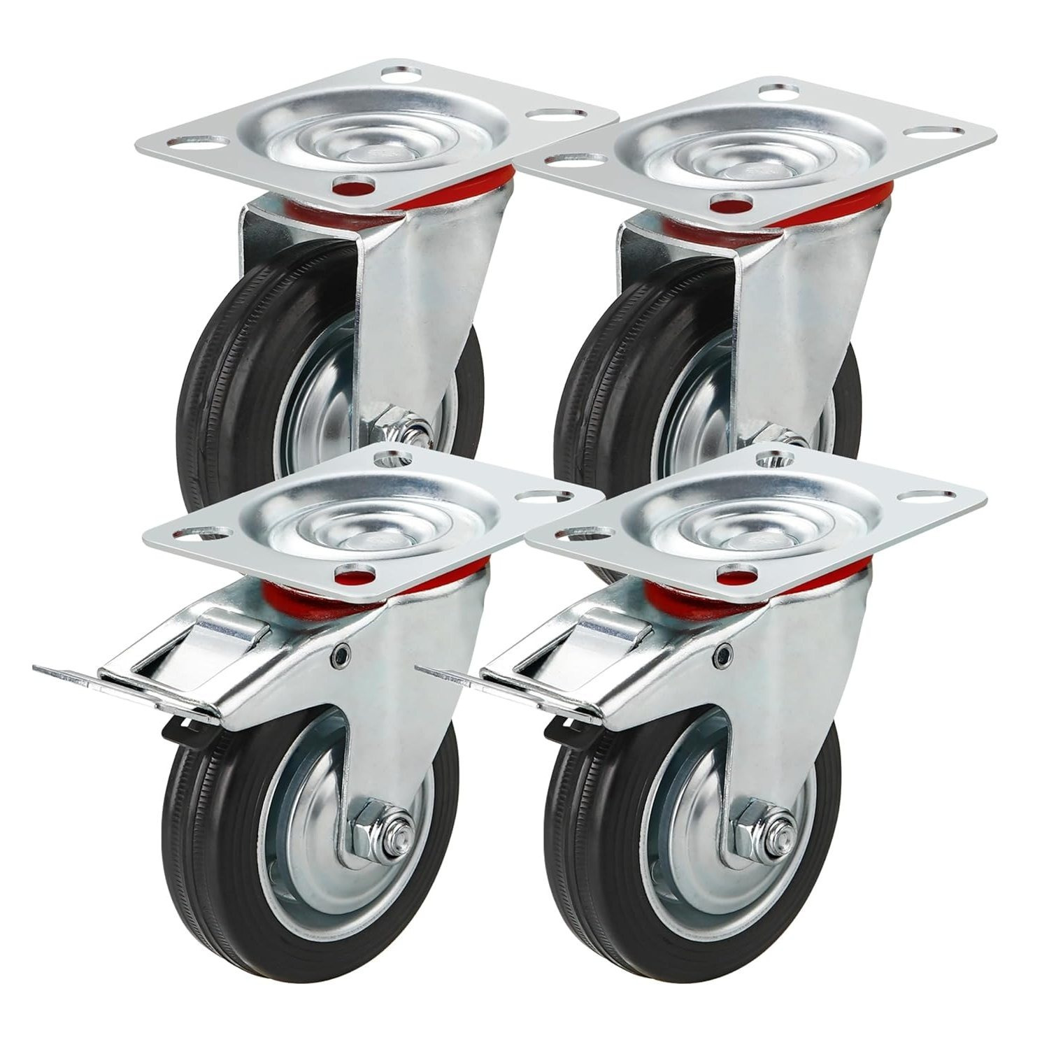 Image of Tk 4-piece Set Heavy-duty Swivel Casters With Brake – Load Capacity Up To 400 Kg – Transport Casters For Furniture, Workbenches, Machinery, Trolleys (4x Swivel Casters ∅7.5 Cm)