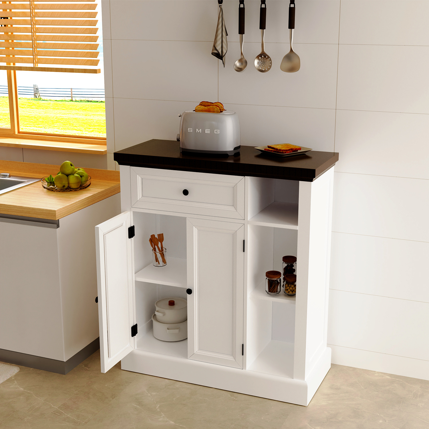 Image of Bathroom Cabinet, Medicine Cabinet, 64 X 20 X 61 Cm, Wall Cabinet Over Toilet, Kitchen Cabinet With Adjustable Shelf, Bookshelf For Kitchen, Bedroom, Living Room, White