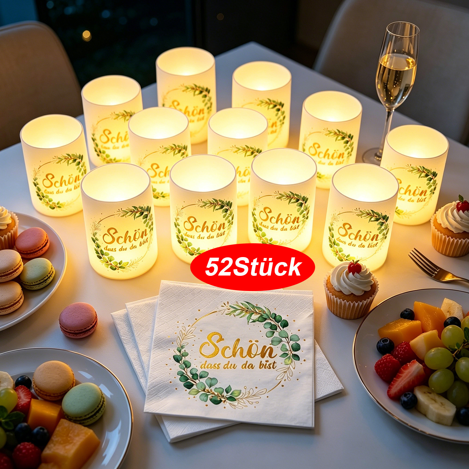 52pcs Decoration Set 'beautiful That You Are Here' With 12 Lampshades And 40 Green Napkins For Party Supplies Set