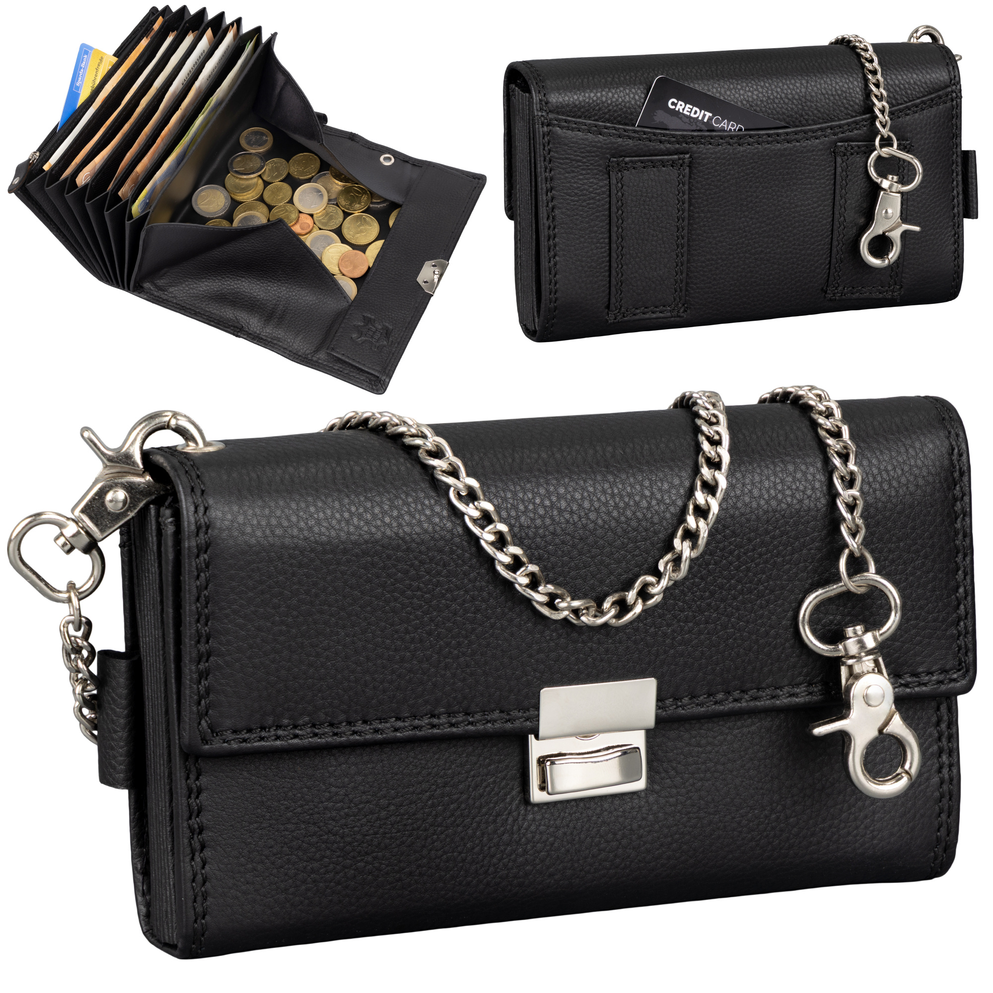 Waiter's Wallet, Waiter's Portfolio, Real Leather, Pro Gastro Taxi Including Removable Chain – Large Waiter's Wallet With 6 Bill Compartments, Coin Compartment, Card Slots, Zipper Lock.