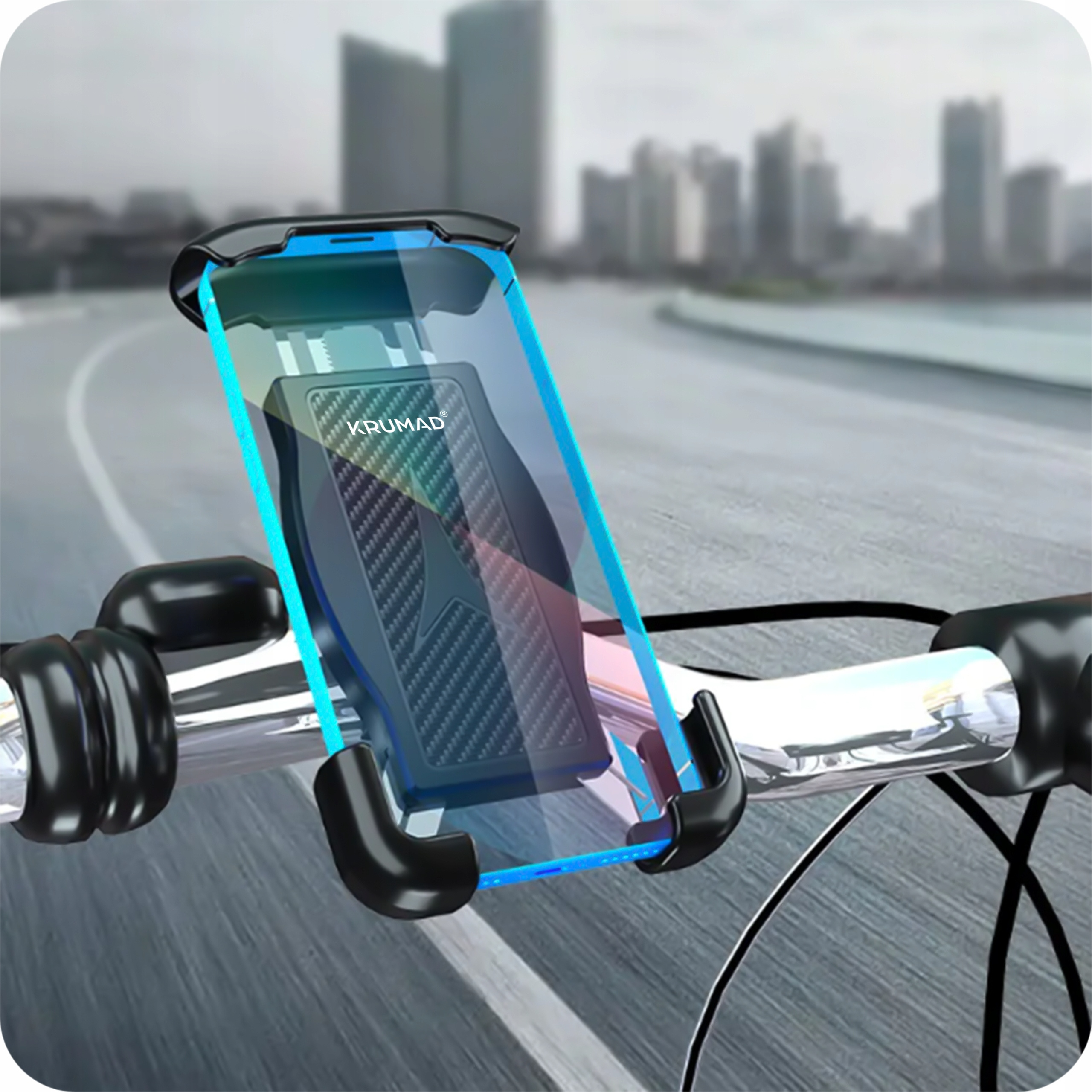 Krumad Bike Phone Holder, Universal Bar Mount For Smartphones 5.5–6.9 Inch, Adjustable, Abs + Silicone, For Bicycles And E-scooters
