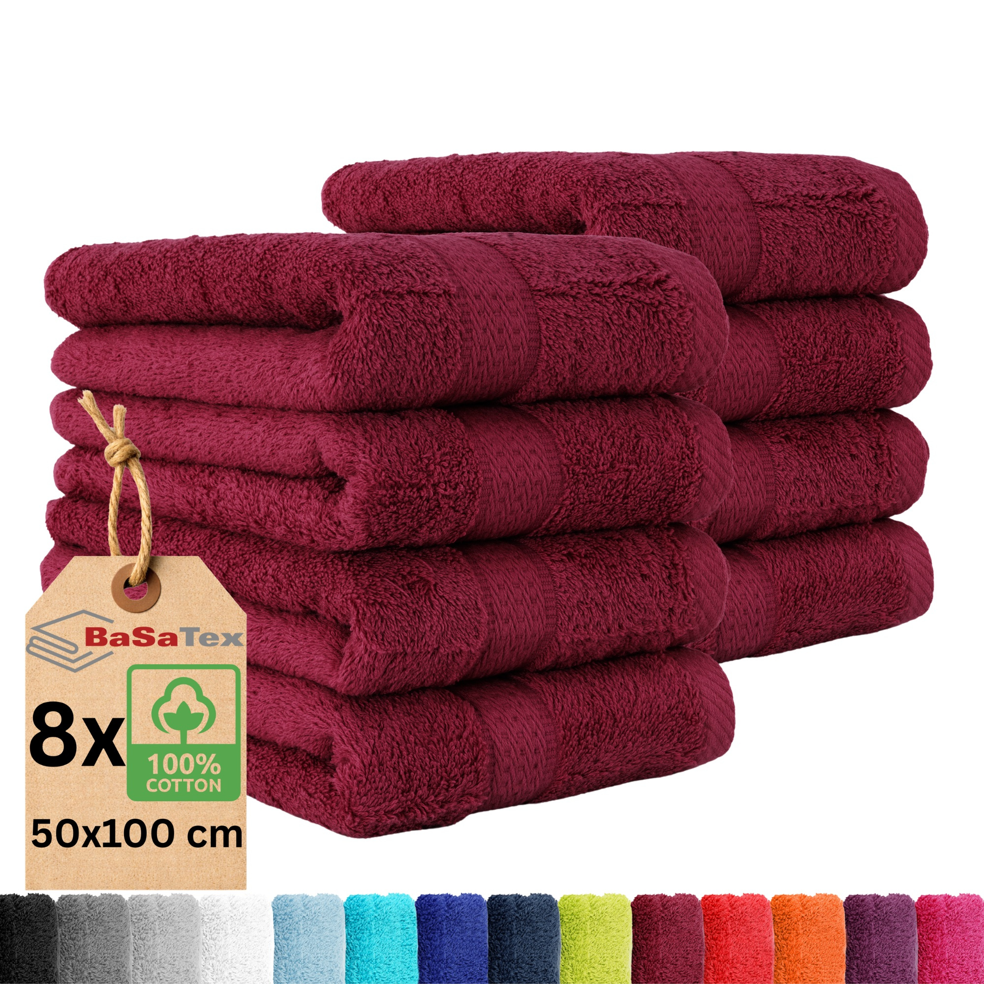 TEMU Terry Cotton Towel Set, 8-pack - High-quality - 50x100 Cm With Hanging Loop - Absorbent And Durable - Perfect As A Hair Towel, Hand Towel, Or