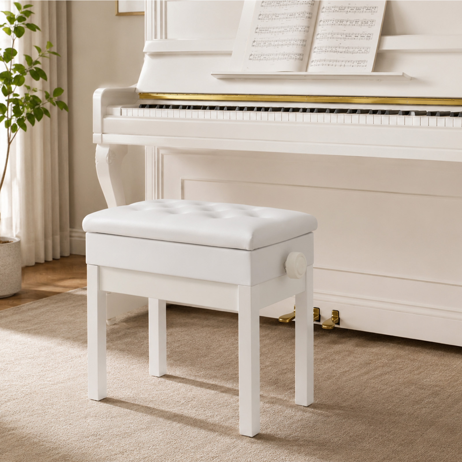 Image of Piano Stool - Height-adjustable Piano Stool With Storage Of Artificial Leather And Multifunctional Storage Design