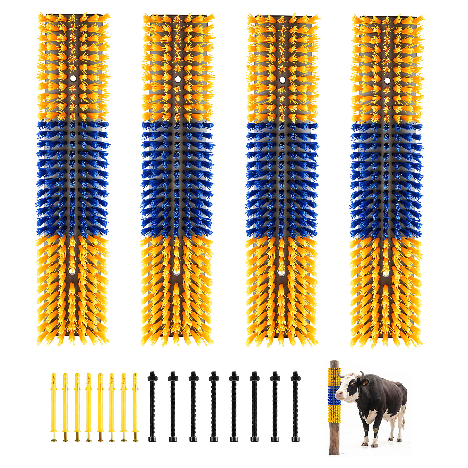 Vevor Livestock Scratching Brush, 4pcs Goat Scratcher Brush Post With 16 Screws, "x3.9" Cow Scratcher For Back Relief, Massage Grooming Scratch Tool For Horse Cattle Sheep Pig