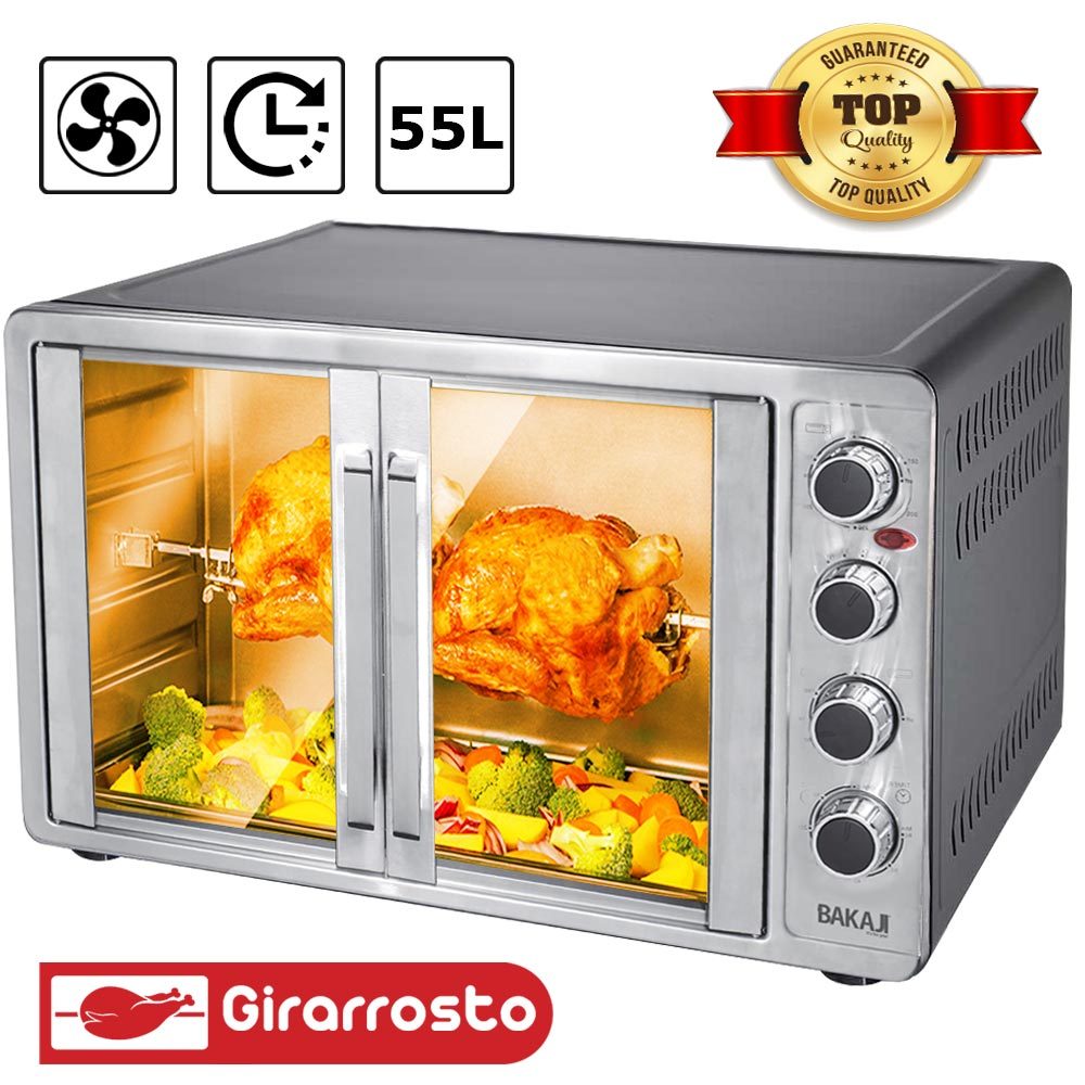 Image of Bakaji Xxl Oven 55 , Electric Fan Oven With 2200w Power, Double Door, , Cooking , Adjustable Temperature, Rotisserie, Timer, And Accessories (55 )