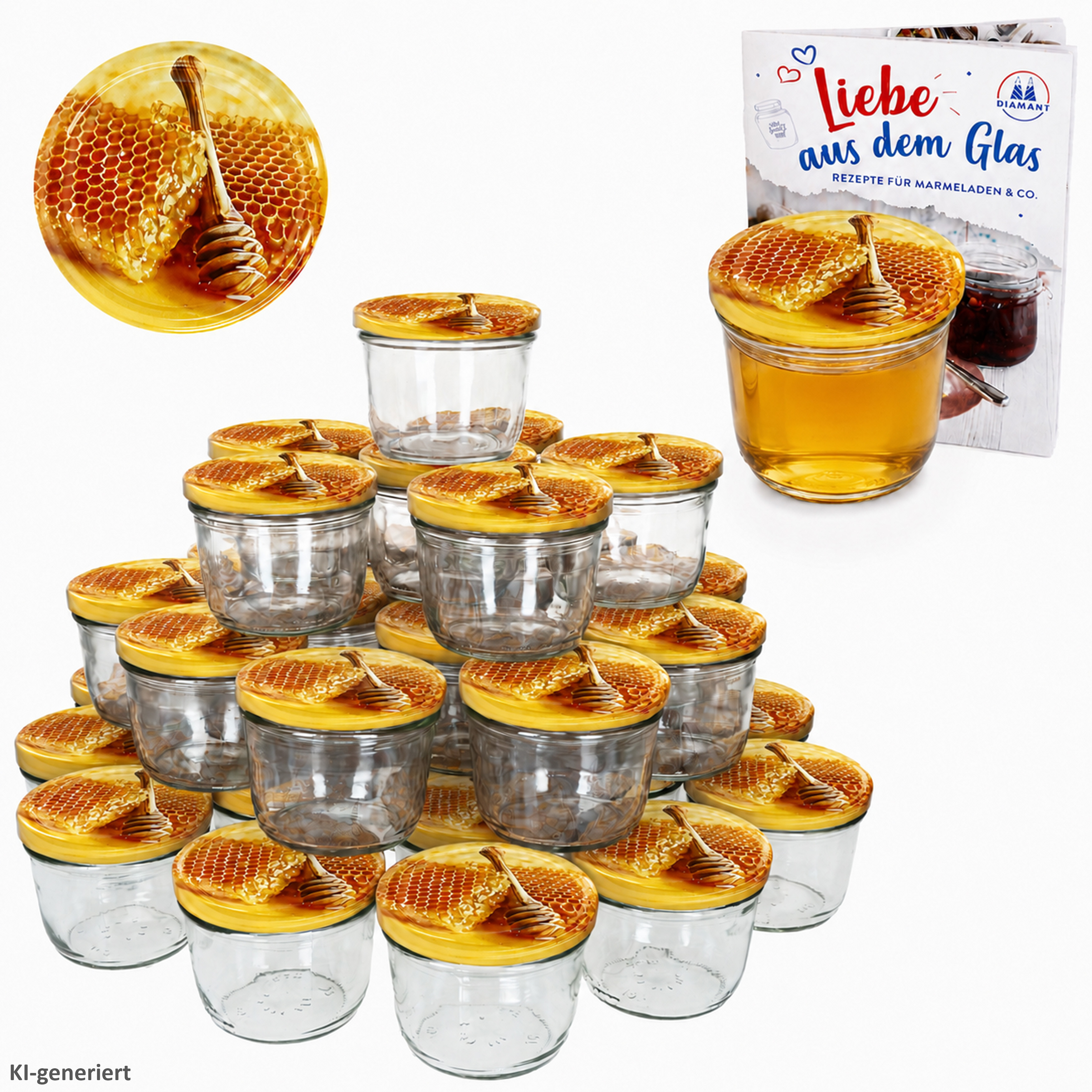 100-piece Set Of 230ml Honeycomb Pattern Jars To 82 With Lids, Including Recipe Booklet