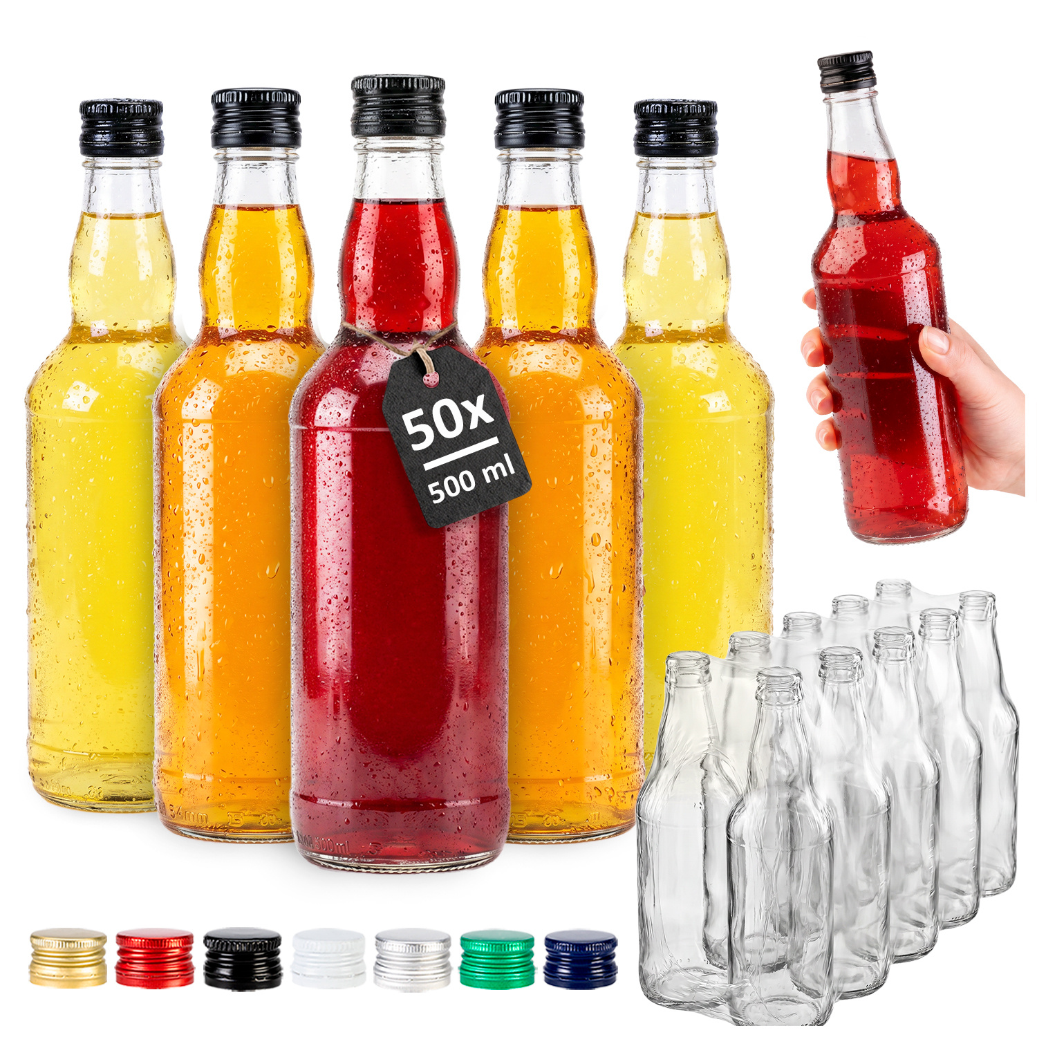 Image of 50 Pcs. Glass Bottles For Alcohol 500 Ml, For Juices, Homemade Liquors, Products