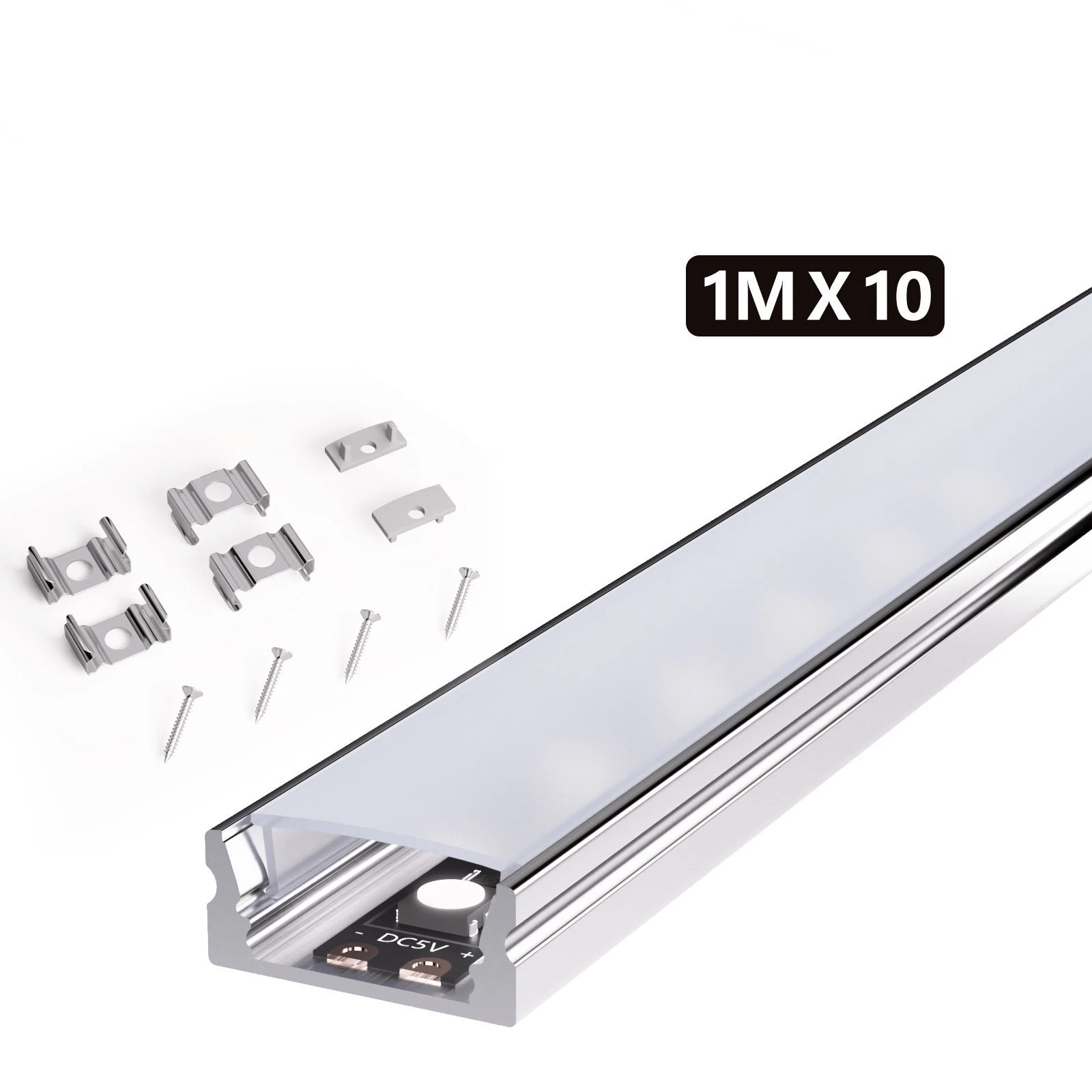10x 1m Led Aluminum Profile, With Cover, 100cm For Led Strips, Covers In Milky-white, End Caps, And Mounting Material