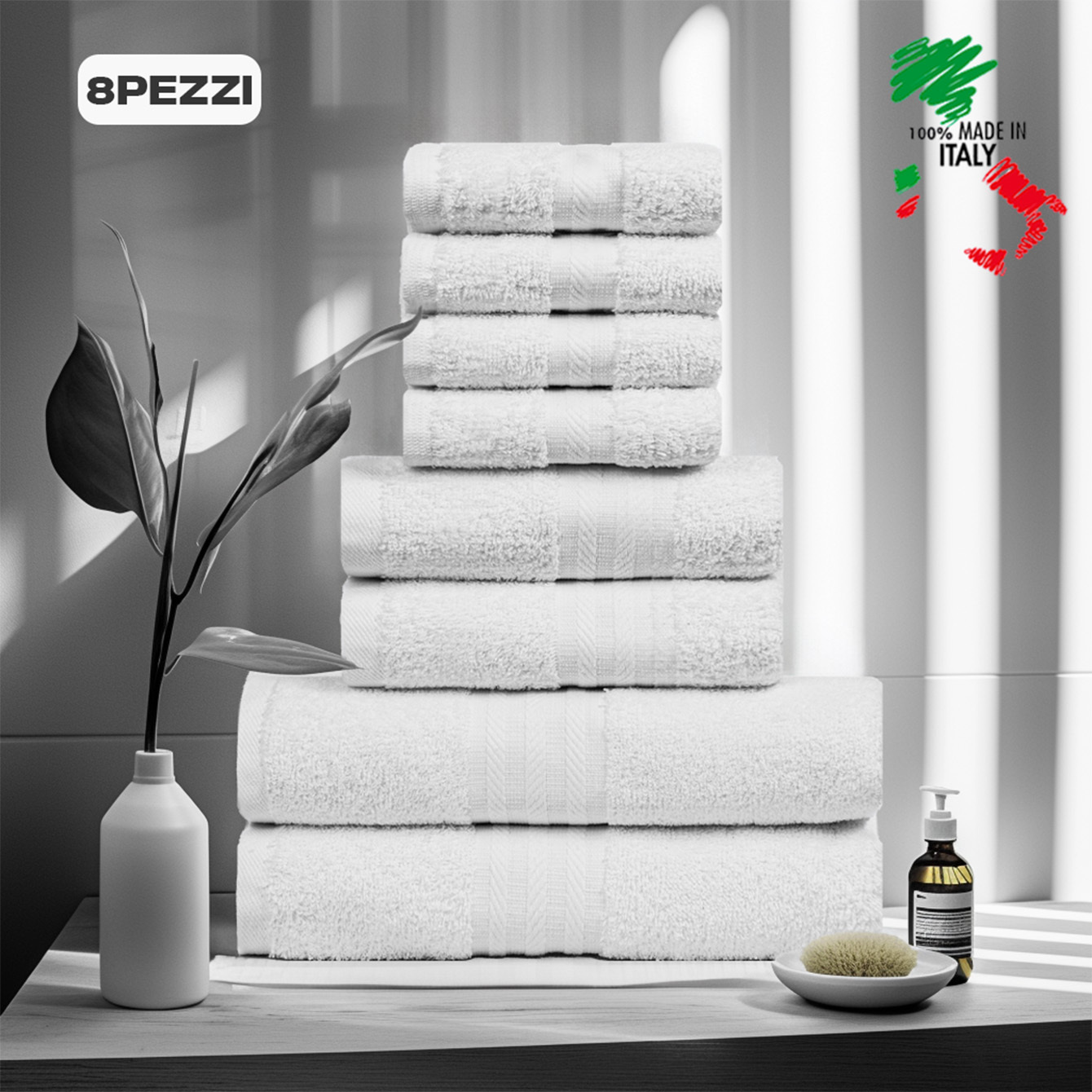 immagine dell'articolo set 8 pezzi asciugamani in puro cotone   |   asciugamano bagno + 2 asciugamani   + 4   | spugna extra     assorbente per hotel e casa