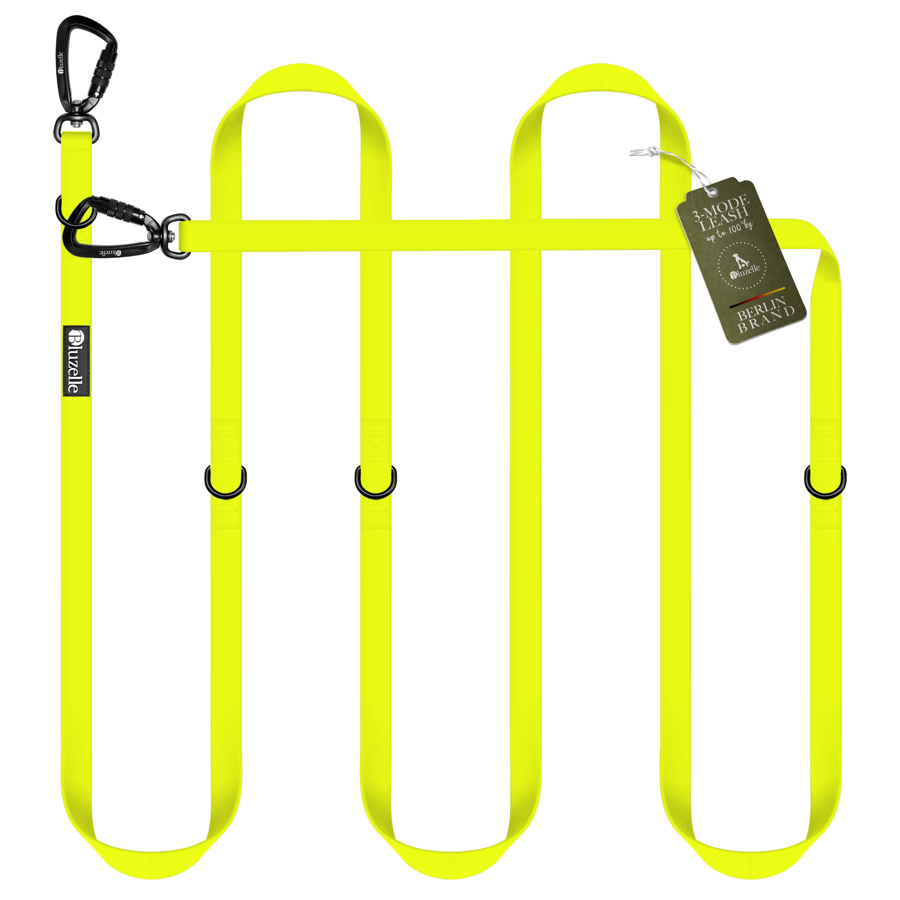 Image of Bluzelle Strong Water-resistant Dog Leash For Small To Large Dogs (10-100kg) – 3-fold Adjustable Waist Leash – Weatherguard – 2x Aluminum Safety Carabiner – Berlin Brand
