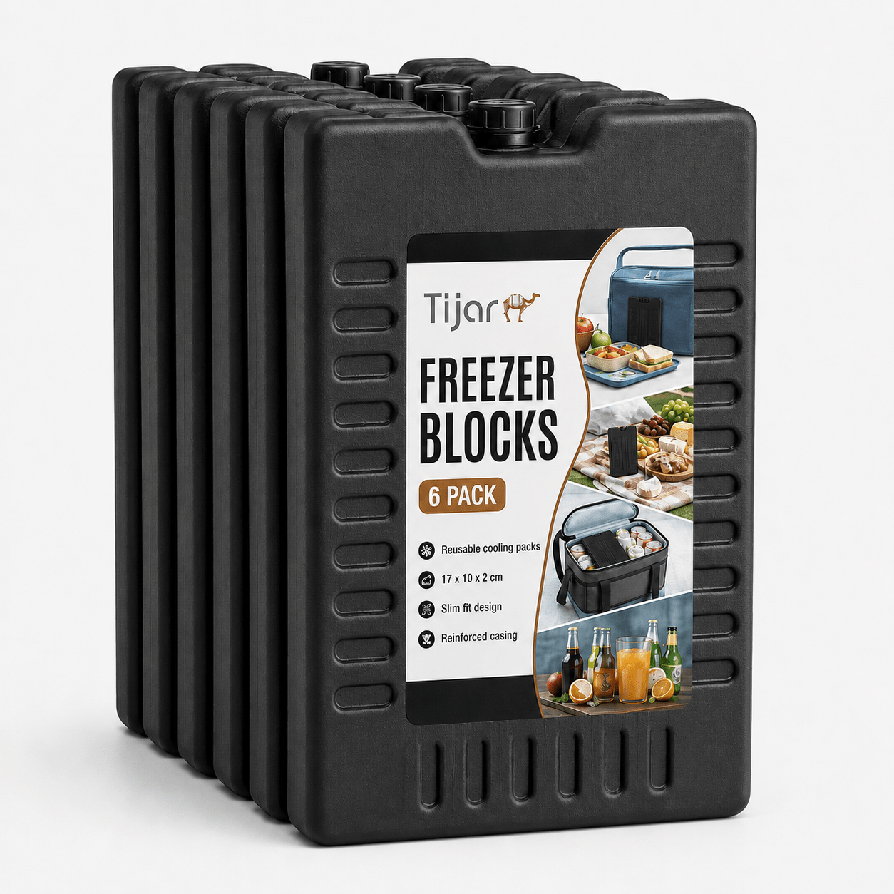 TEMU Pack Of 6 Reusable Freezer Blocks, Slim Heavy Duty Cooling Packs For Lunch Bags, Cooler Bags, Picnic Bags & Travel Coolers, 17 X 10 X 2 Cm