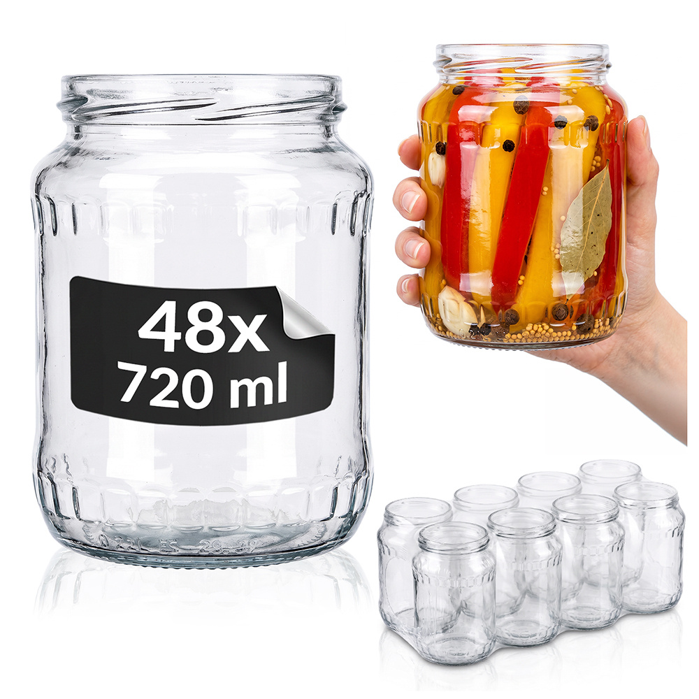 48 Pcs. Glass Jars For - Without Lids - 720 Ml Jar - Set Of Jars For Honey, , , Mushrooms For Canning And Pasteurization