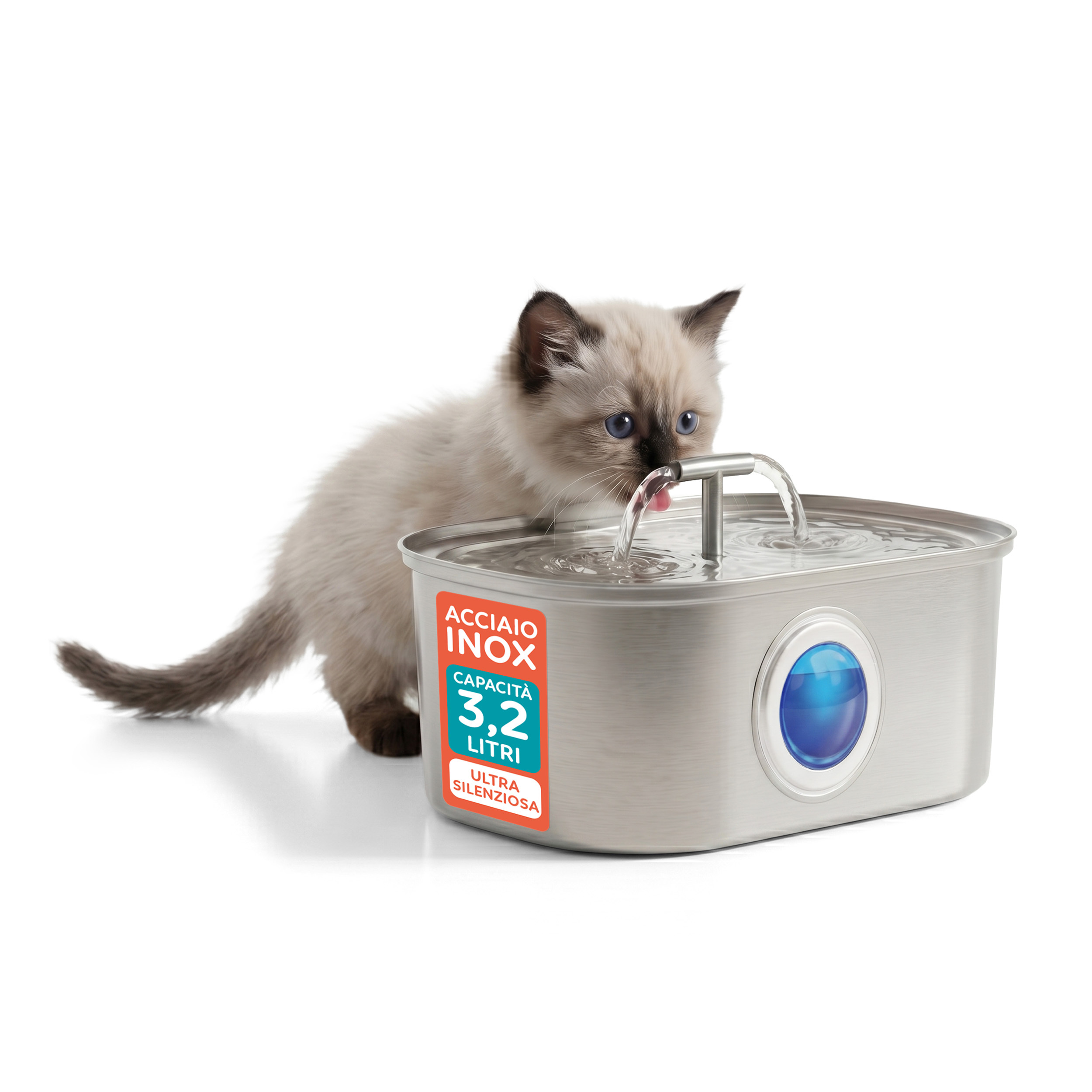 TEMU Aqpetfriends 3.2l Stainless Steel Cat Fountain – Automatic Water Dispenser With Filter – Pet Water Fountain For Cats And Dogs, Clean Water