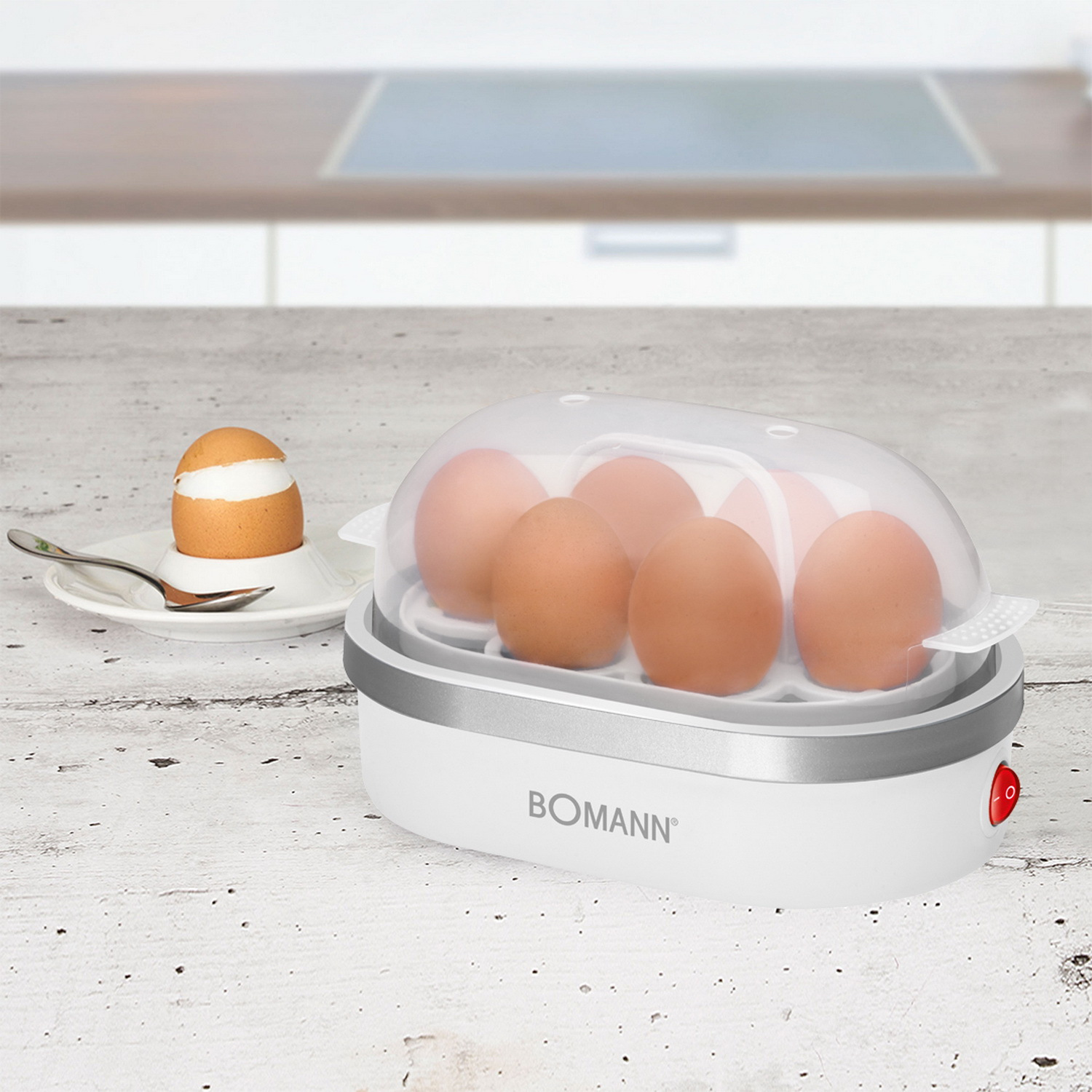 Image of Electric Egg Cooker For Up To 6 Eggs | Signal | Illuminated Switch | Removable Egg Container | Includes Measuring Cup And | Electric Egg Maker