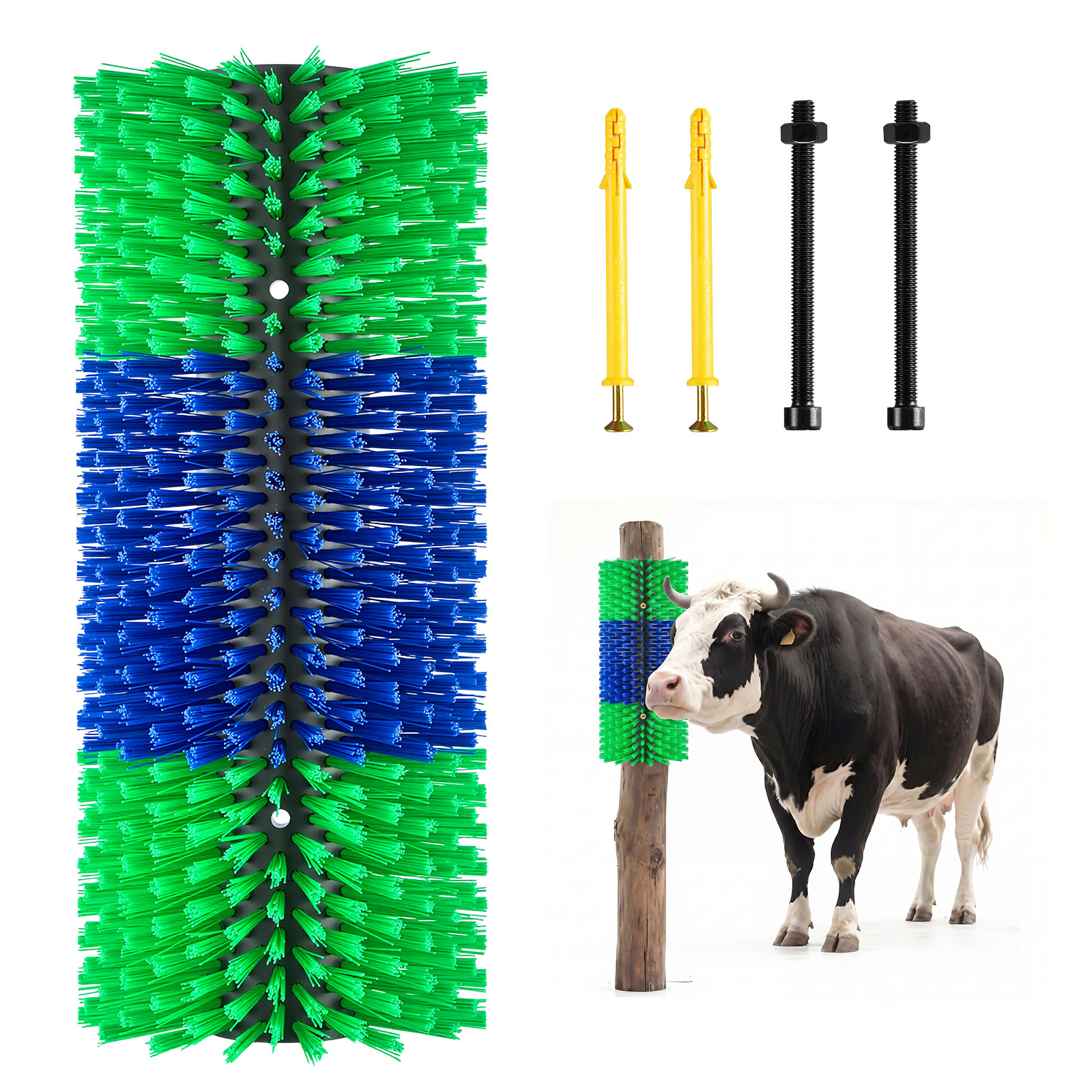 Vevor Livestock Scratching Brush, 1pc Goat Scratcher Brush Post With 4 Screws, " X 7.5" Cow Scratcher For Back Relief, Massage Grooming Scratch Tool For Horse Cattle Sheep Pig, Green & Blue